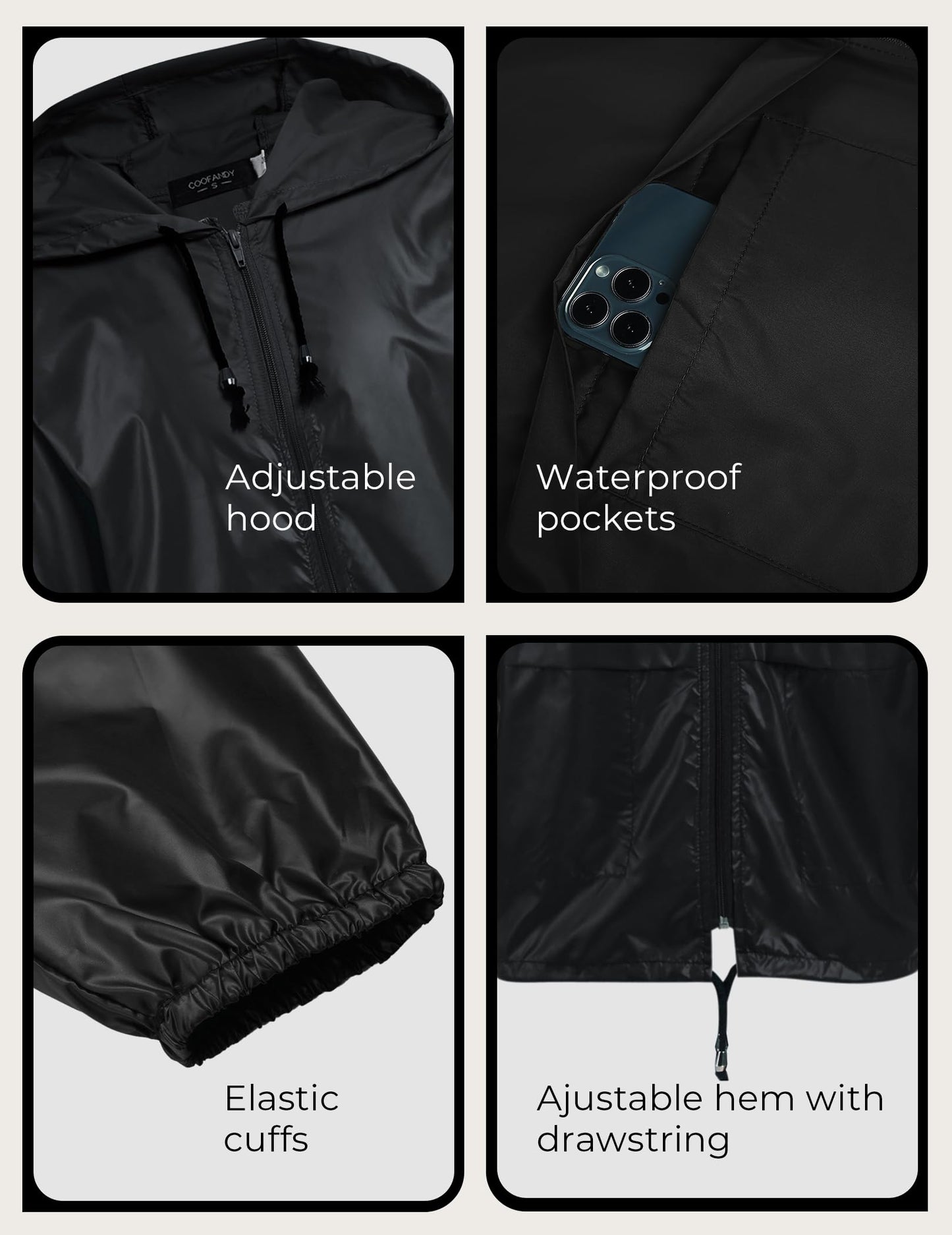 COOFANDY Travel Packable Foldable Raincoat for Men Pouch Waterproof Breathable Golf Rain Jackets