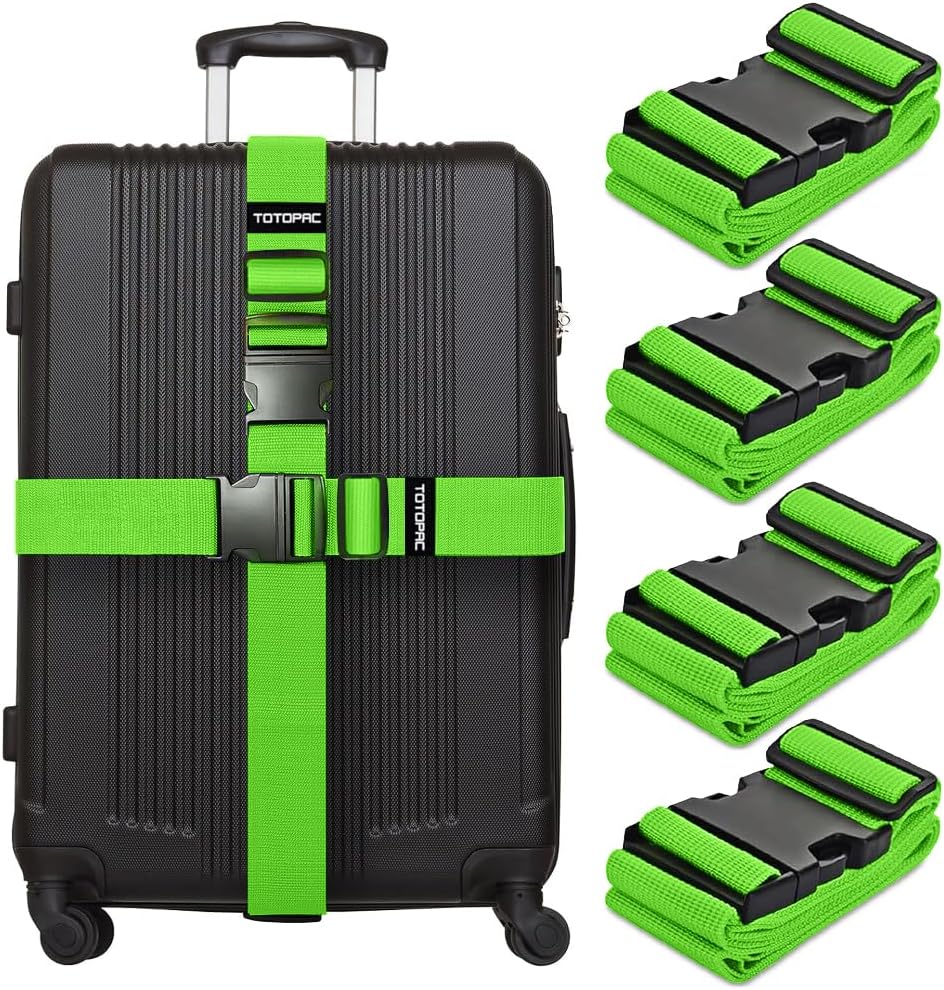4 Pack Luggage Straps, Adjustable Suitcase Belts 72" x 2" with Quick Release Buckle, Durable Travel Accessories for Secure Luggage and Easy Identification (Green)