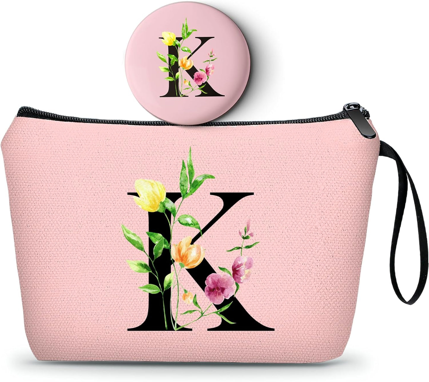 Birthday Thank You Appreciation Monogrammed Gifts for Mom Aunt Teacher Sister Friend Coworkers Bride Bridesmaid Makeup Cosmetic Bag with Mirror Mothers Day Christmas Graduation K