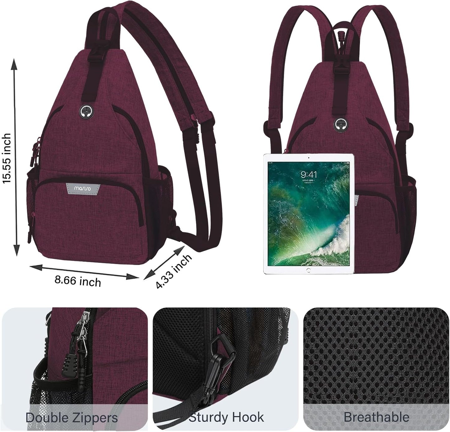 MOSISO Sling Backpack Travel Hiking Daypack, Crossbody Convertible Sling Bag with Front Pocket One Shoulder Chest Bag