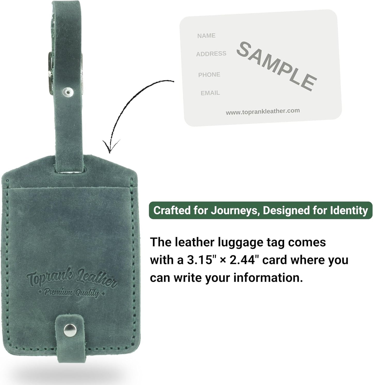 Toprank Leather Genuine Luggage Tags – Durable Leather Bag Tags for Travel, Baggage & Accessories (Green)