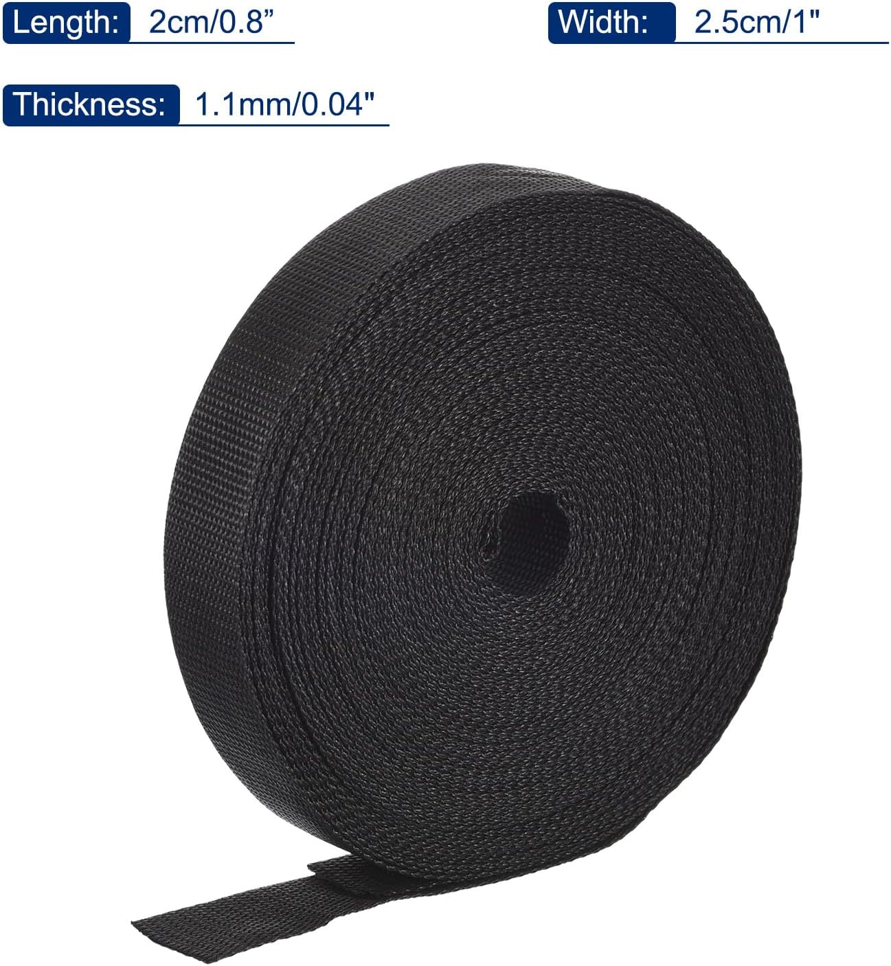 MECCANIXITY Lightweight Polypropylene Webbing Strap 1" 25 Yard Backpack Strapping Band Black for Outdoor Luggage Cargo Straps
