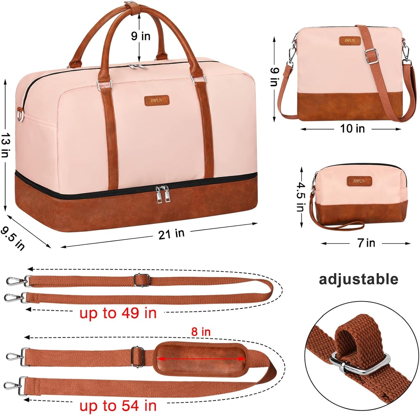 IBFUN Weekender Bags for Women, 21" Weekender Travel Bag, Travel Duffle Bag with Shoe Compartment Carry on Overnight Duffel Bag for Weekend Travel Business Trip, 3PCS