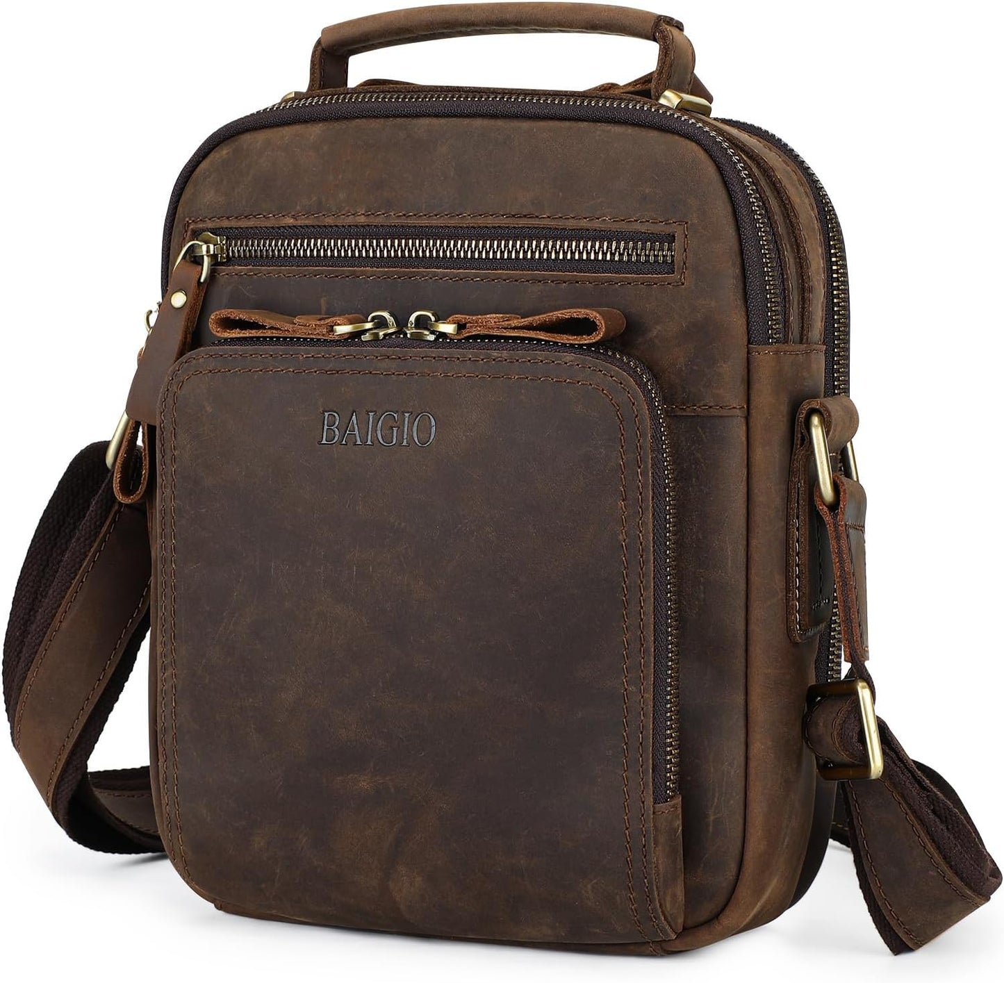 BAIGIO Small Leather Messenger Bag for Men Shoulder Bag Crossbody Vintage Handbag Man Purse for Ipad Travel Bussiness