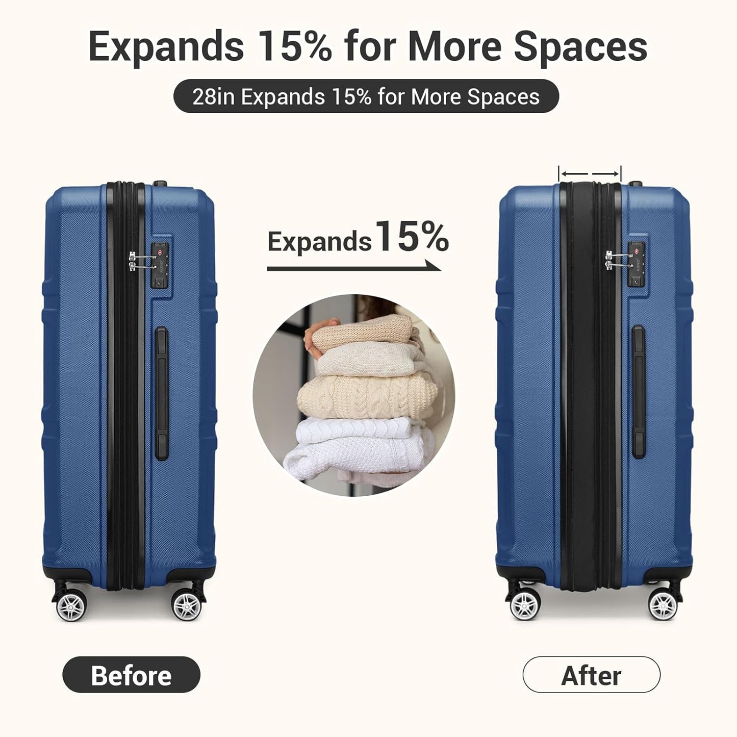 Kono Luggage 3 Piece Set Suitcase Spinner Hardshell Lightweight TSA Lock For Men Women(navy, 3 piece set(20in24in28in))