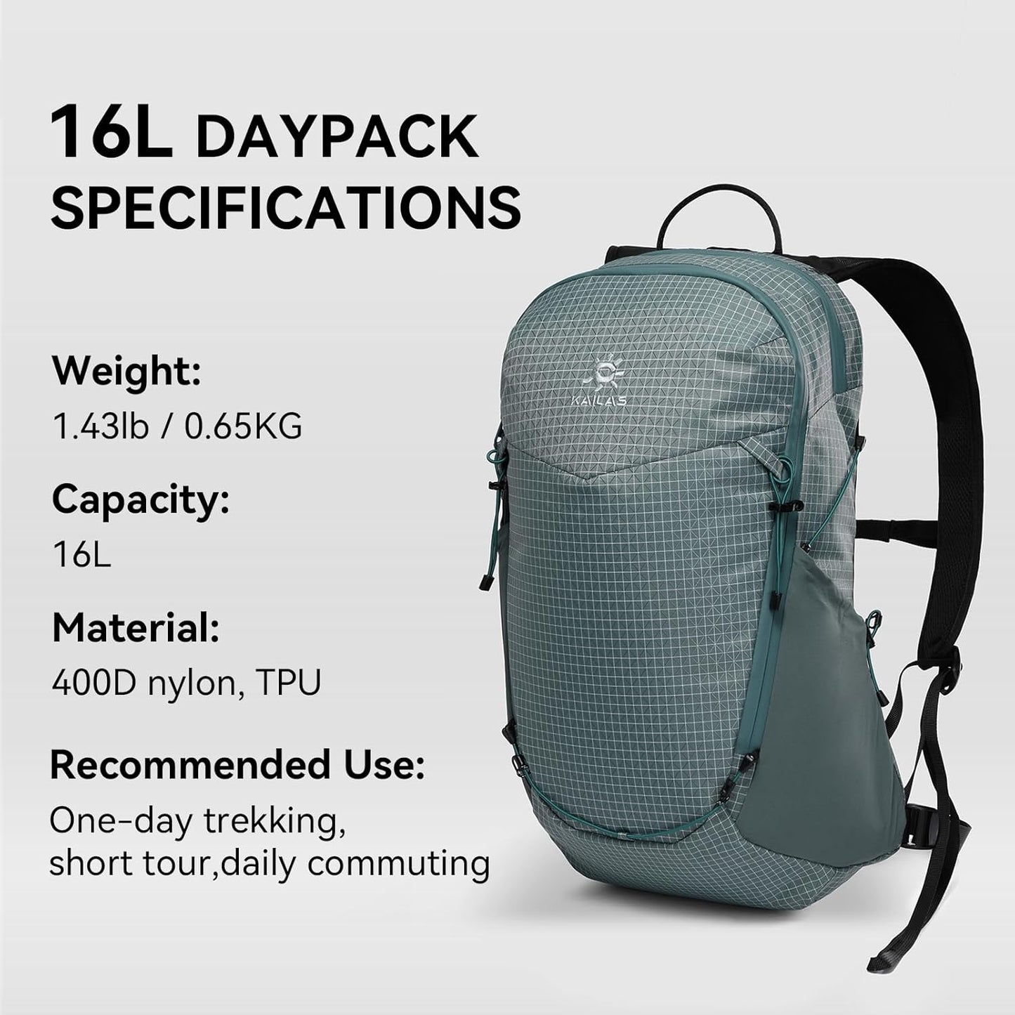 KAILAS Far Mountain16L Lightweight Hiking Backpack Trekking Daypack Small Backpacks Traveling Camping Grey Lake Blue