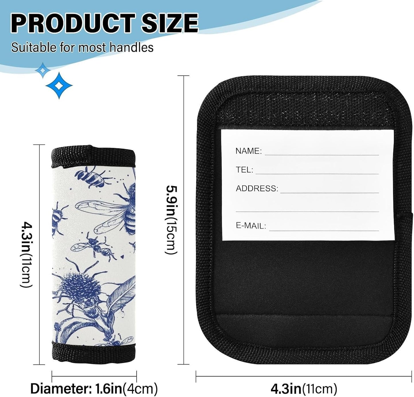 Ink Bees Daisy 2 Pack Luggage Handle Wraps Covers for Suitcase Identifiers Bag Tags Travel Accessories