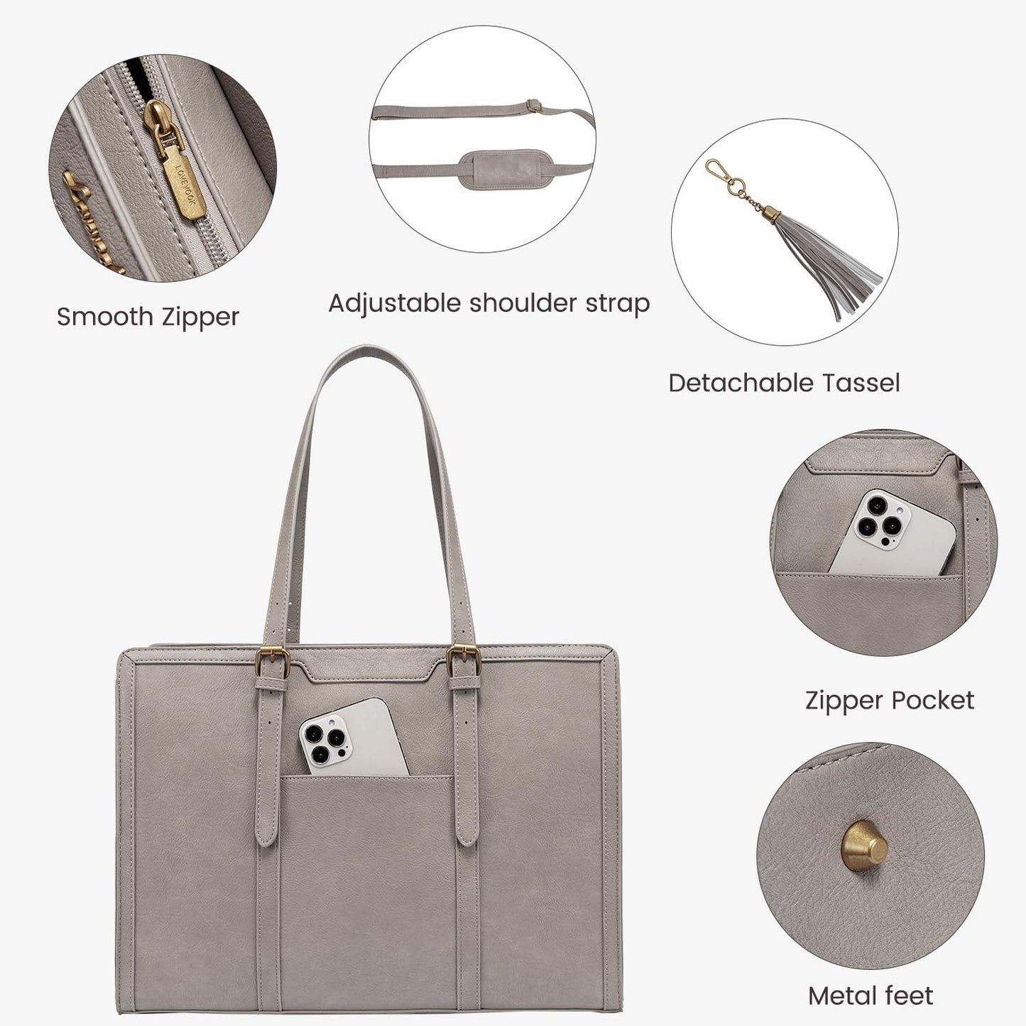 LOVEVOOK Laptop Bag for Women Vintage Leather Laptop Tote 15.6 inch Large Capacity Computer bag with Clutch Purse for Work