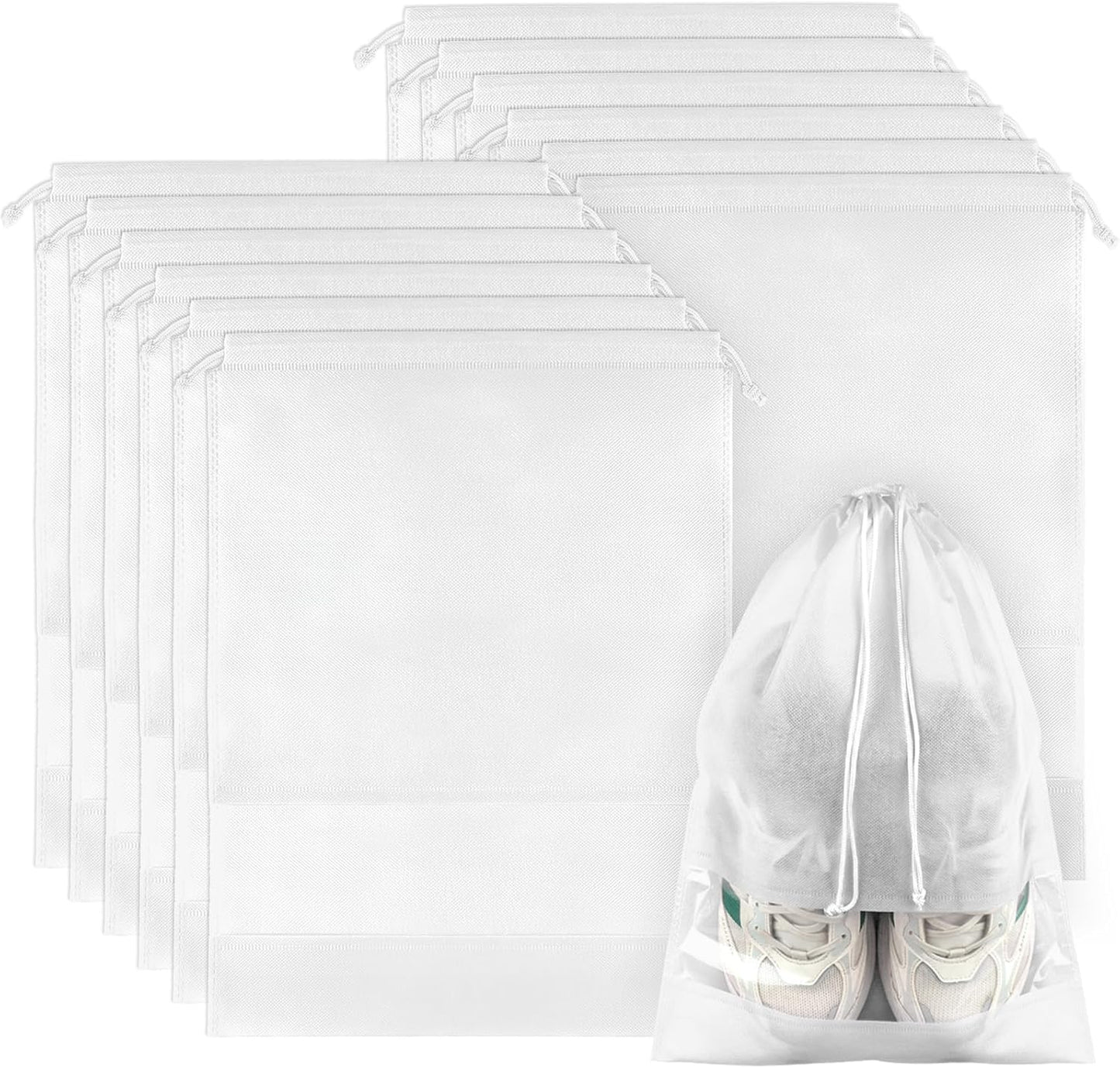 12 Pack Shoe Bags for Travel, Large Travel Shoe Bags for Packing with Clear Window, Dustproof Drawstring Travel Shoe Storage Bags Travel Essentials for Men & Women, White