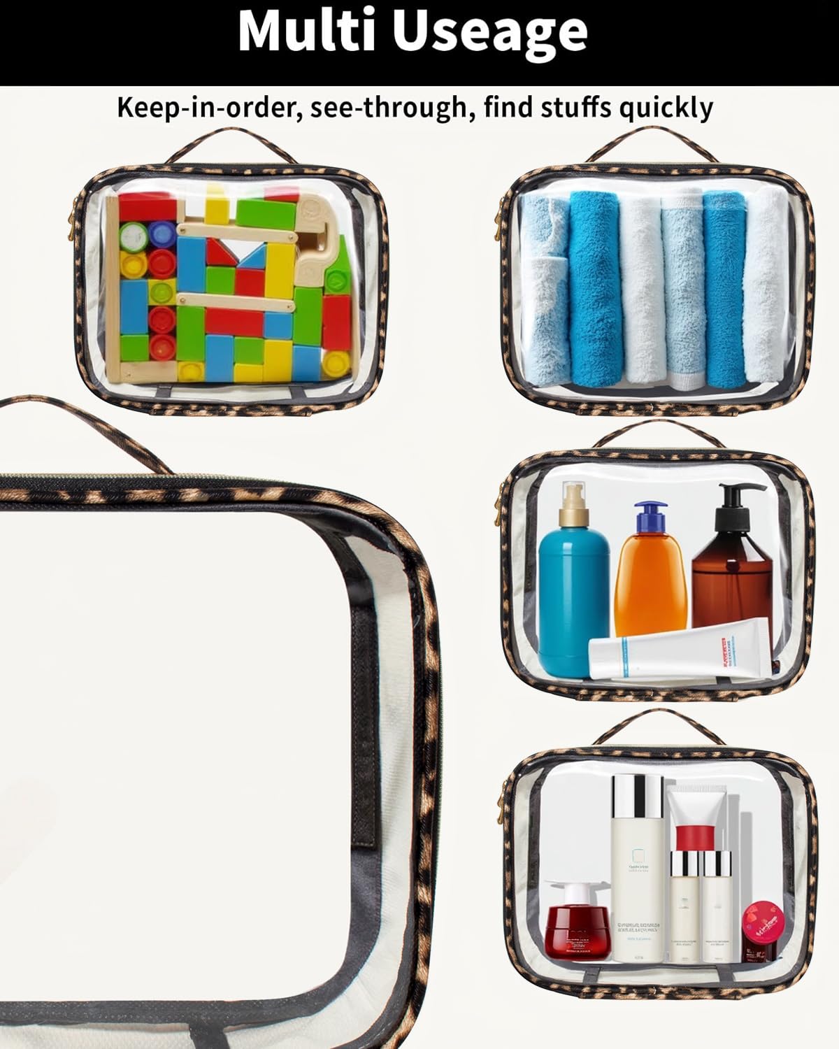 FFpaw 3 Pack Clear Toiletry Bag for Women, TSA Approved Organizer for Travel Size Toiletries Carry