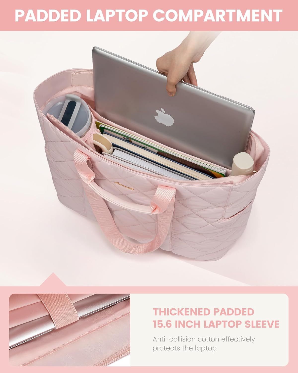 LOVEVOOK Laptop Tote Bag for Women,Quilted Puffer Laptop Bag Purse Computer Travel Work Tote Bags for Women with Zipper