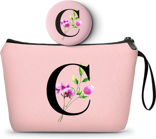 Birthday Thank You Appreciation Monogrammed Gifts for Mom Aunt Teacher Sister Friend Coworkers Bride Bridesmaid Makeup Cosmetic Bag with Mirror Mothers Day Christmas Graduation C