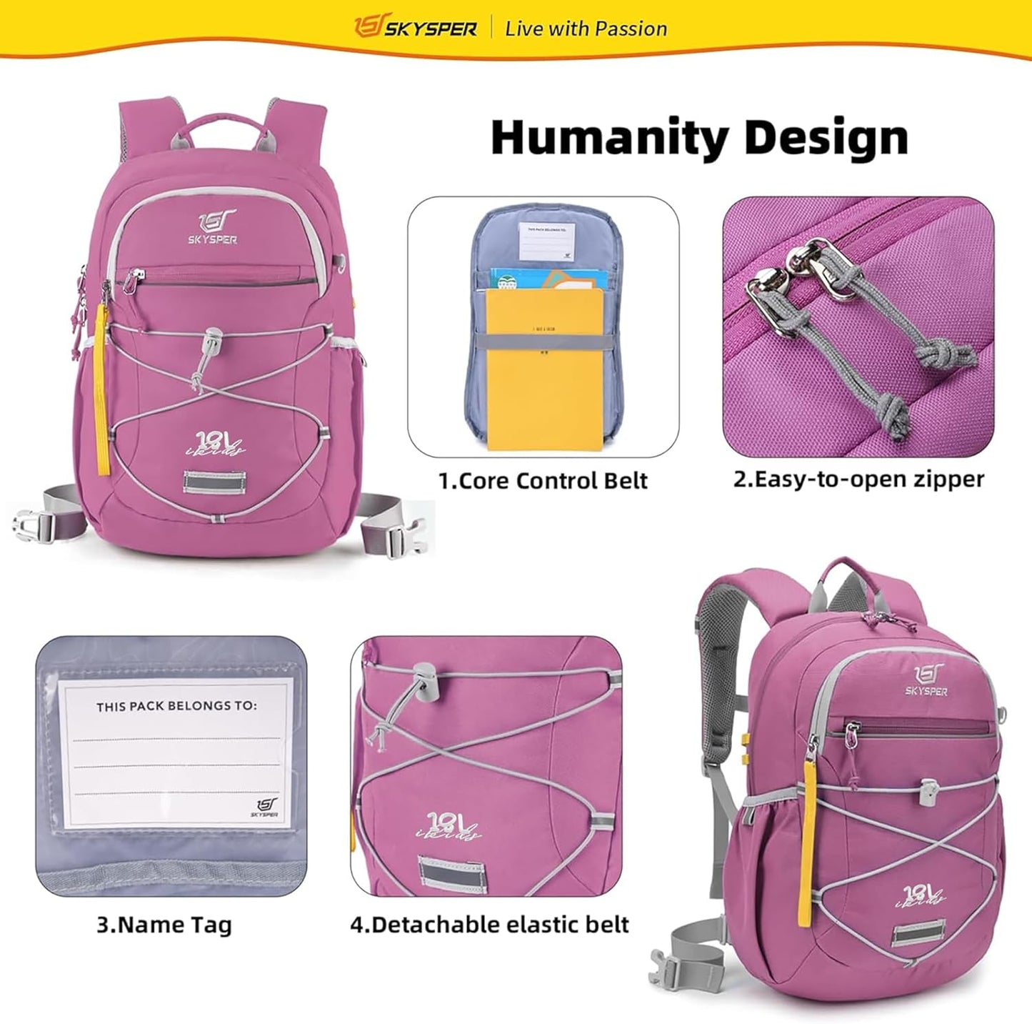 SKYSPER Kids Backpack 18L Children School Bag Child Boy Girl Pack Ages 4-8 for Traveling Day Trips Classes(Purple)