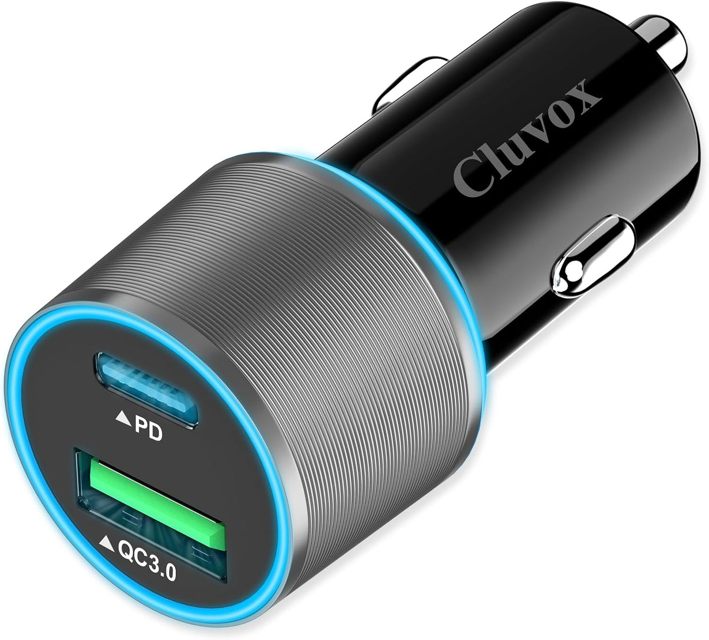 38W USB C Car Charger Adapter, 20W Fast USB-C & 18W Rapid QC3.0 Ports, 12V Cigarette Lighter Adapter for iPhone 17/16 /15, Google Pixel, Samsung, Android Phones Auto Accessories for Men - Gray