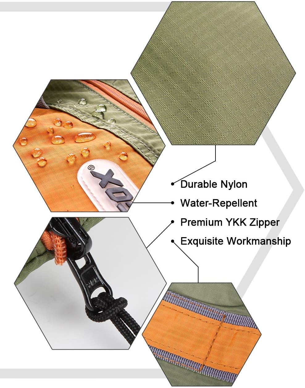 GOX Large Foldable Travel Duffel Bag Packable Tote Bag Carry on Luggage Weekender Overnight Bag Lightweight (Green&Orange)