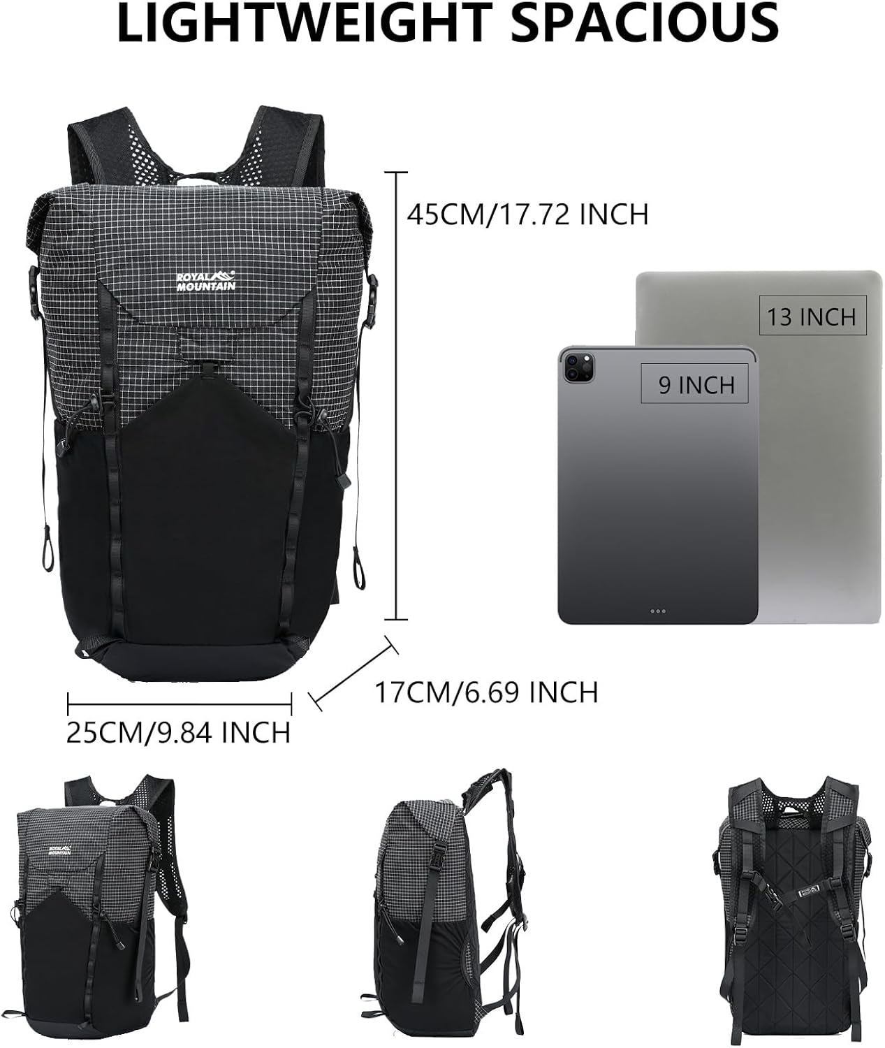 Hiking Backpack For Women&Men, 20L Lightweight Foldable Water Resistant Packable Travel Small Hiking Backpacks, Daypack Backpacks For Travel, Camping (Black)