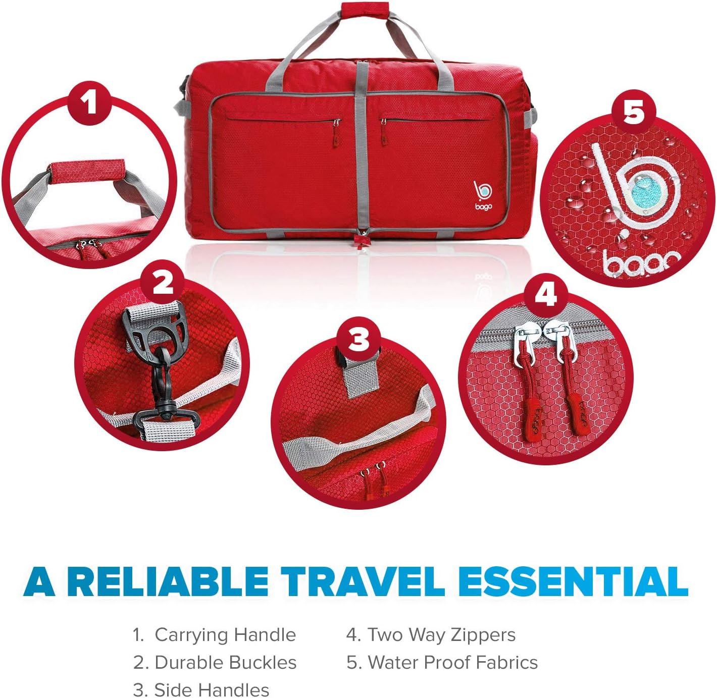 Bago Large Foldable Duffel Bags for Traveling Women & Men - 100L Packable Duffle Bag for Travel