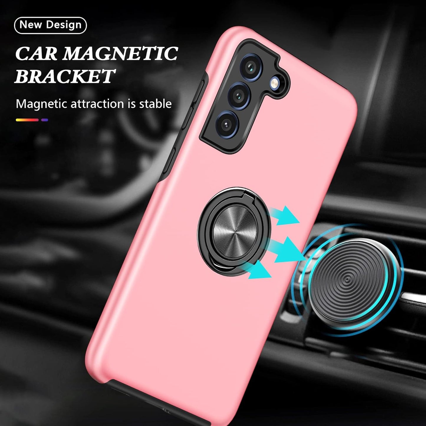for Galaxy S21 FE 5G Case with Nano Explosion-Proof Film - 2 Pack Military Grade Double Shockproof Invisible Kickstand Case - Samsung S21 FE (Pink)