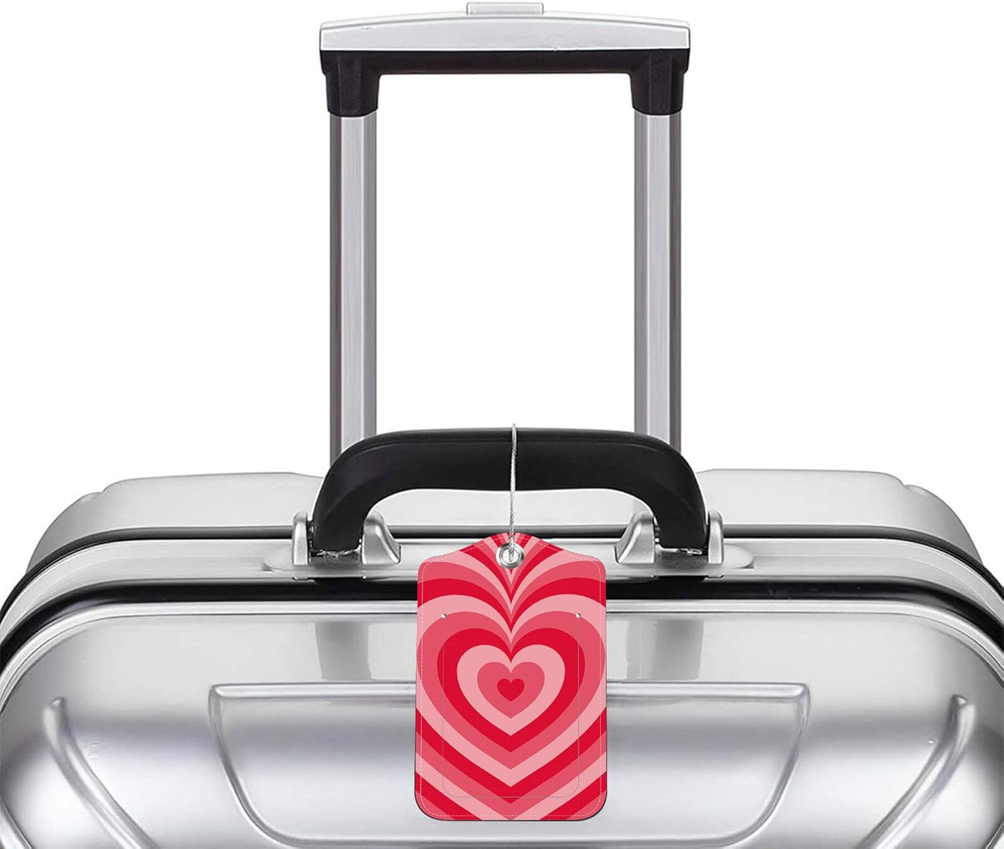 2 Pack PU Luggage Tags for Suitcase, Pink Heart Suitcase Tag Leather Privacy Cover ID Label with Stainless Steel Loop for Baggage Handbag School Bag Backpack