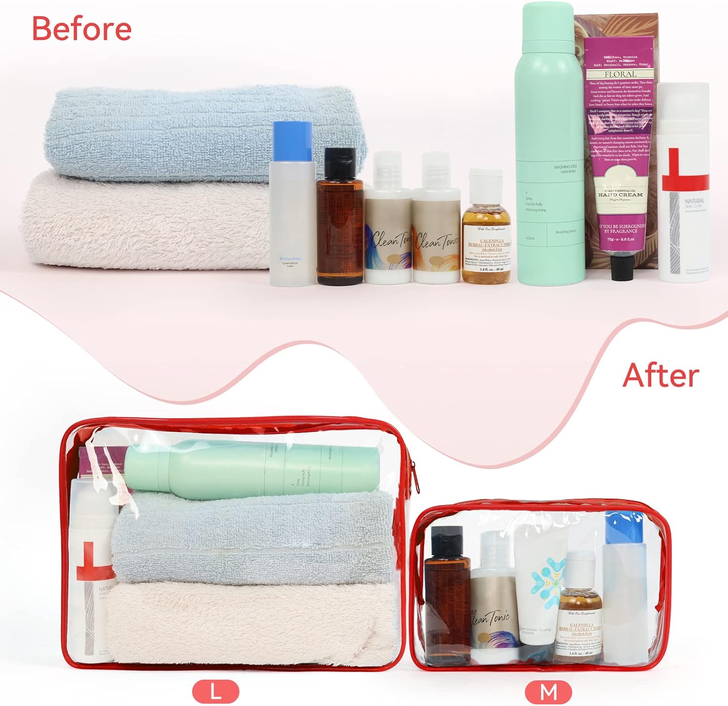TISRATOK 12 PCS Clear Makeup Bag for Women with Zipper, TSA Approved Toiletry Pouch, Cosmetic Bag