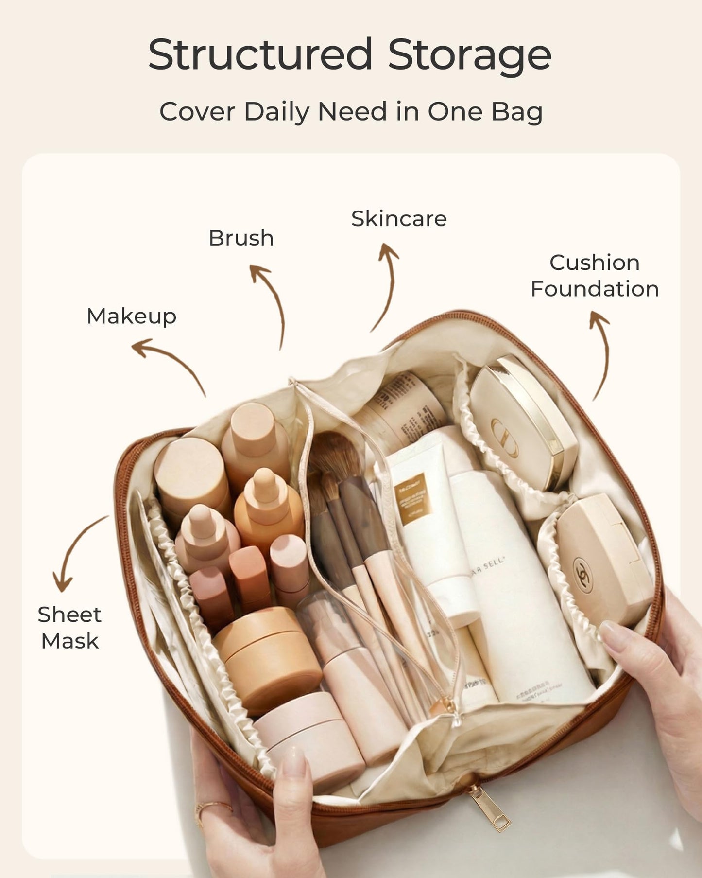 BAGSMART Makeup Bag Travel Cosmetic Bag,Women Toiletry Case, Classic Brown