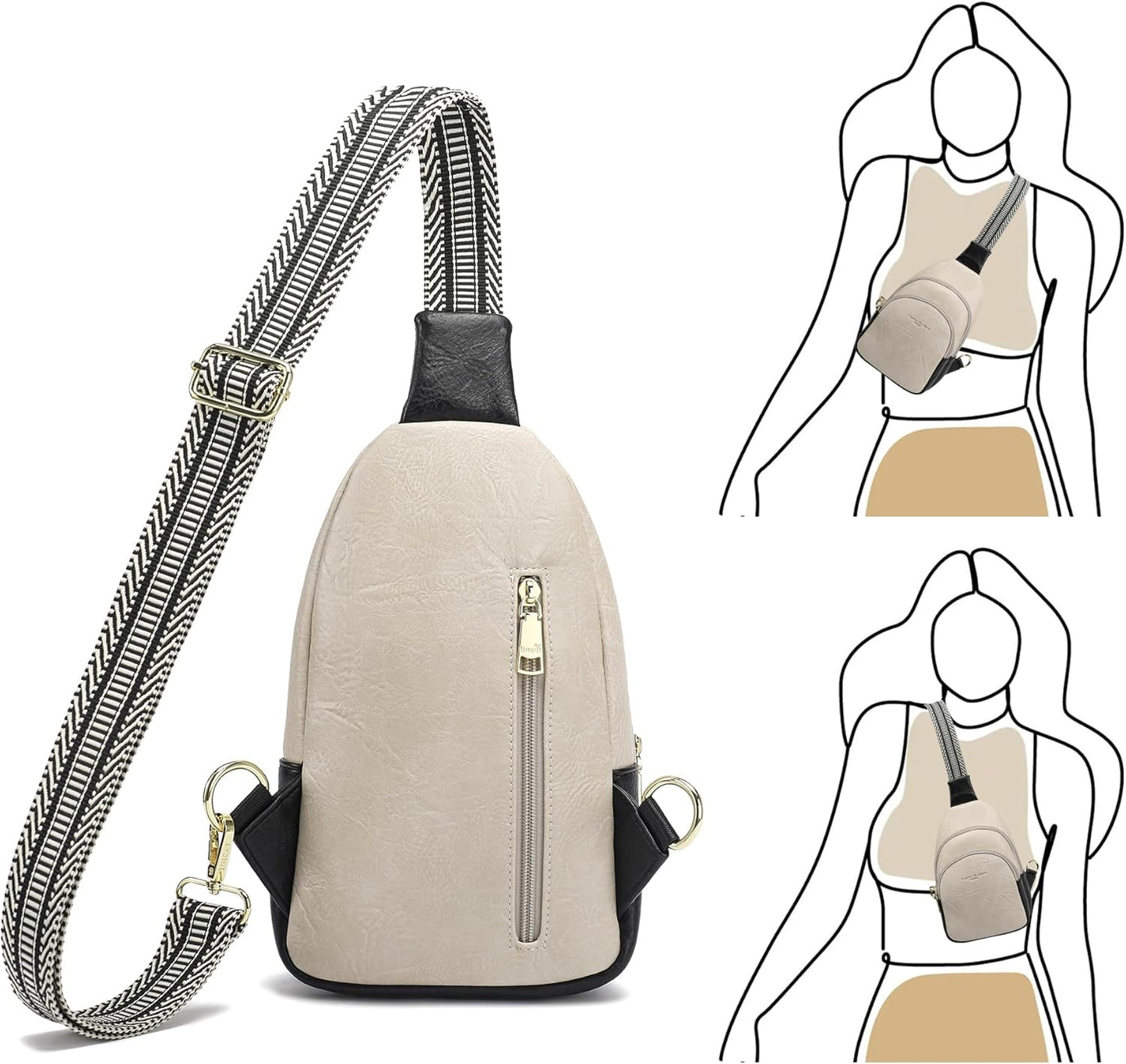 INICAT Crossbody Sling Bags Travel Cross Body Purses Faux Leather Fanny Packs Chest Bag for Women