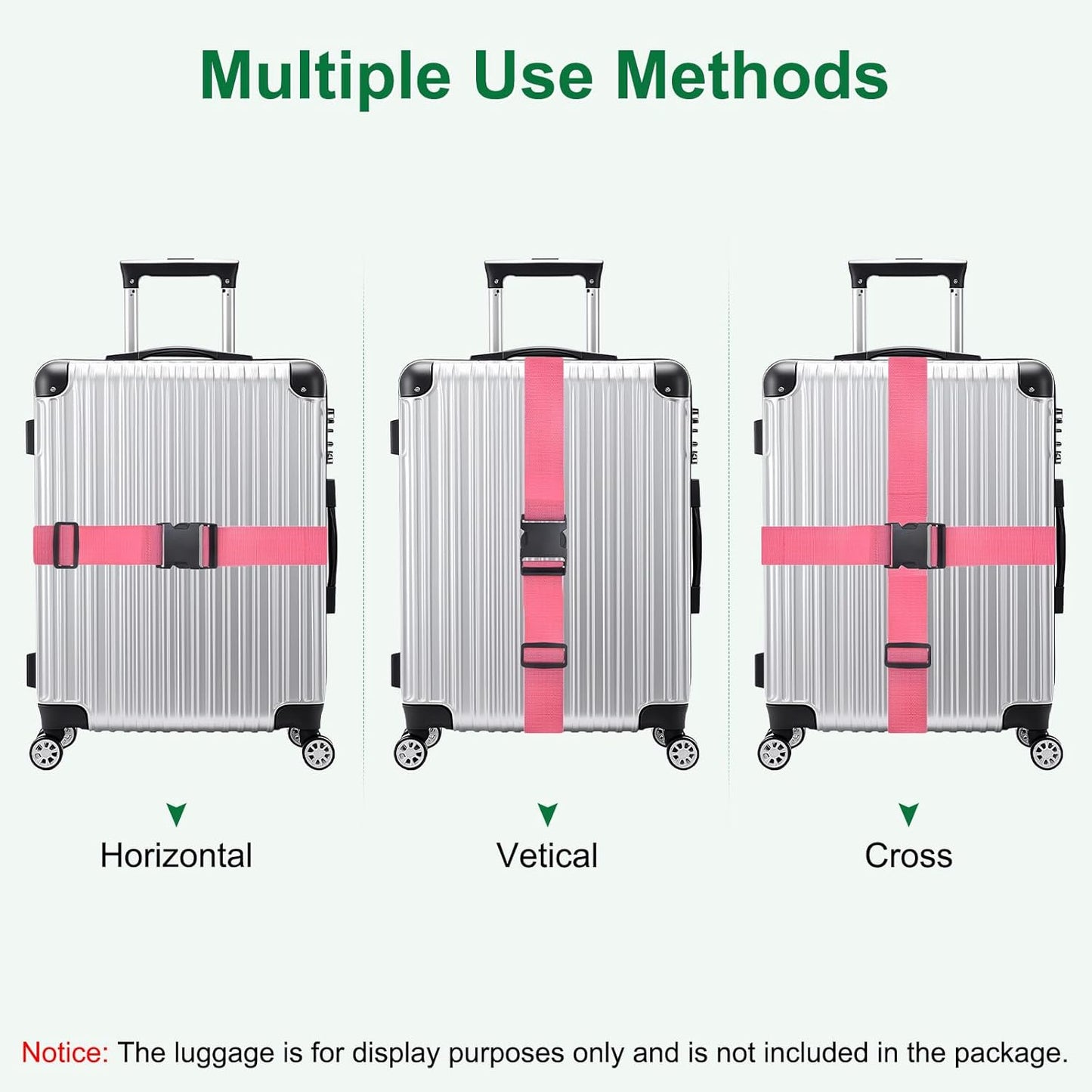 4-Sets Luggage Straps TSA Approved, Travel Straps for Luggage Suitcase Tags Set, Adjustable Suitcase Belt [Pink]