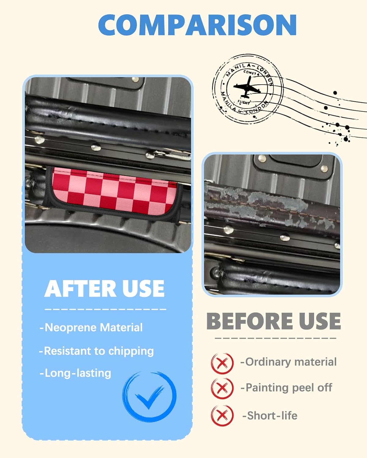 Slohif Luggage Handle Wrap 3Pcs Suitcase Identifier - Bag Strap Cover For Bogg Travel Accessories Easy Identification Bright Marker Sleeve Grips Comfort Neoprene Concealed Tag For Airport, Checkered