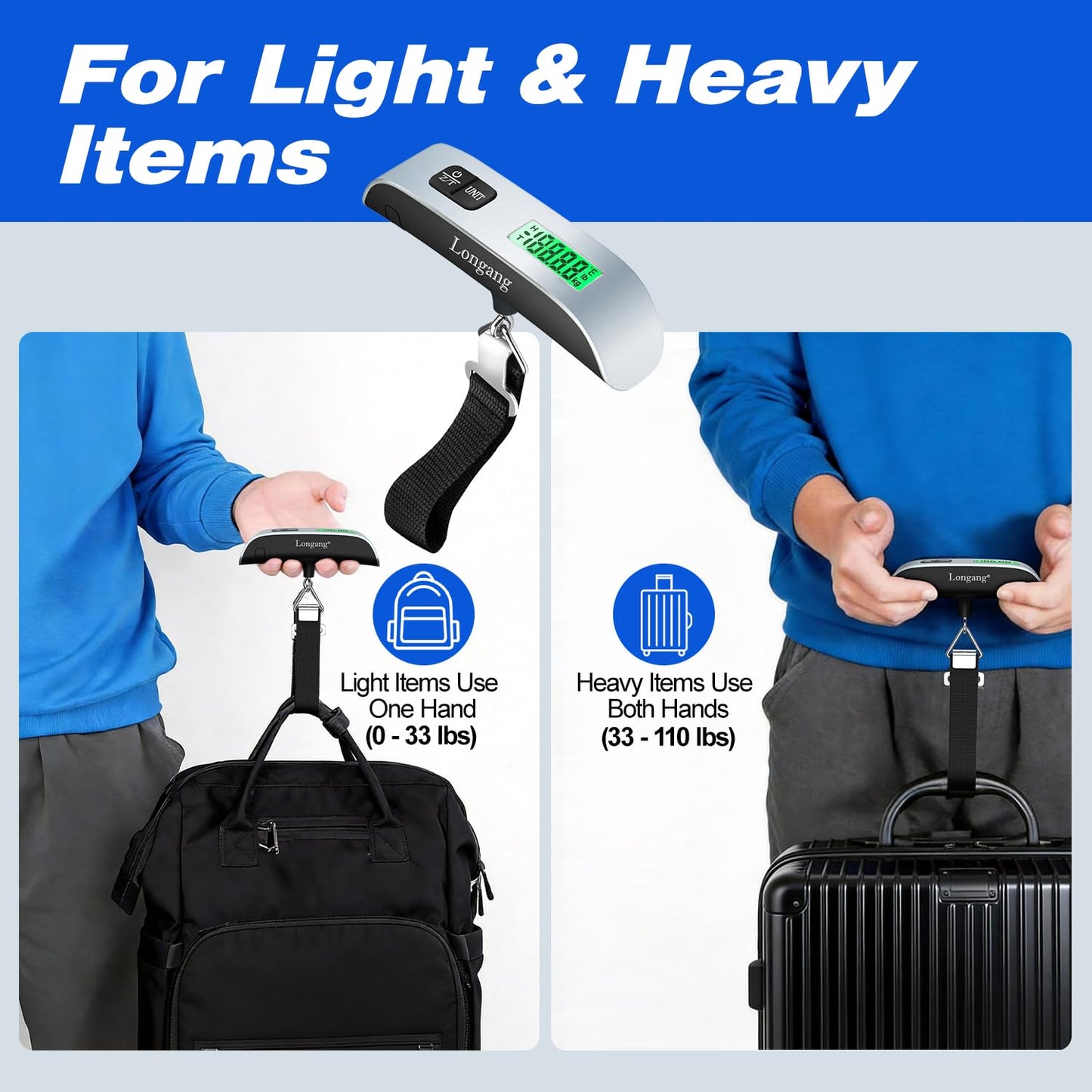 Digital Hanging Luggage Scale with Backlit for Travel, Portable Handheld Suitcase Weight Scale with