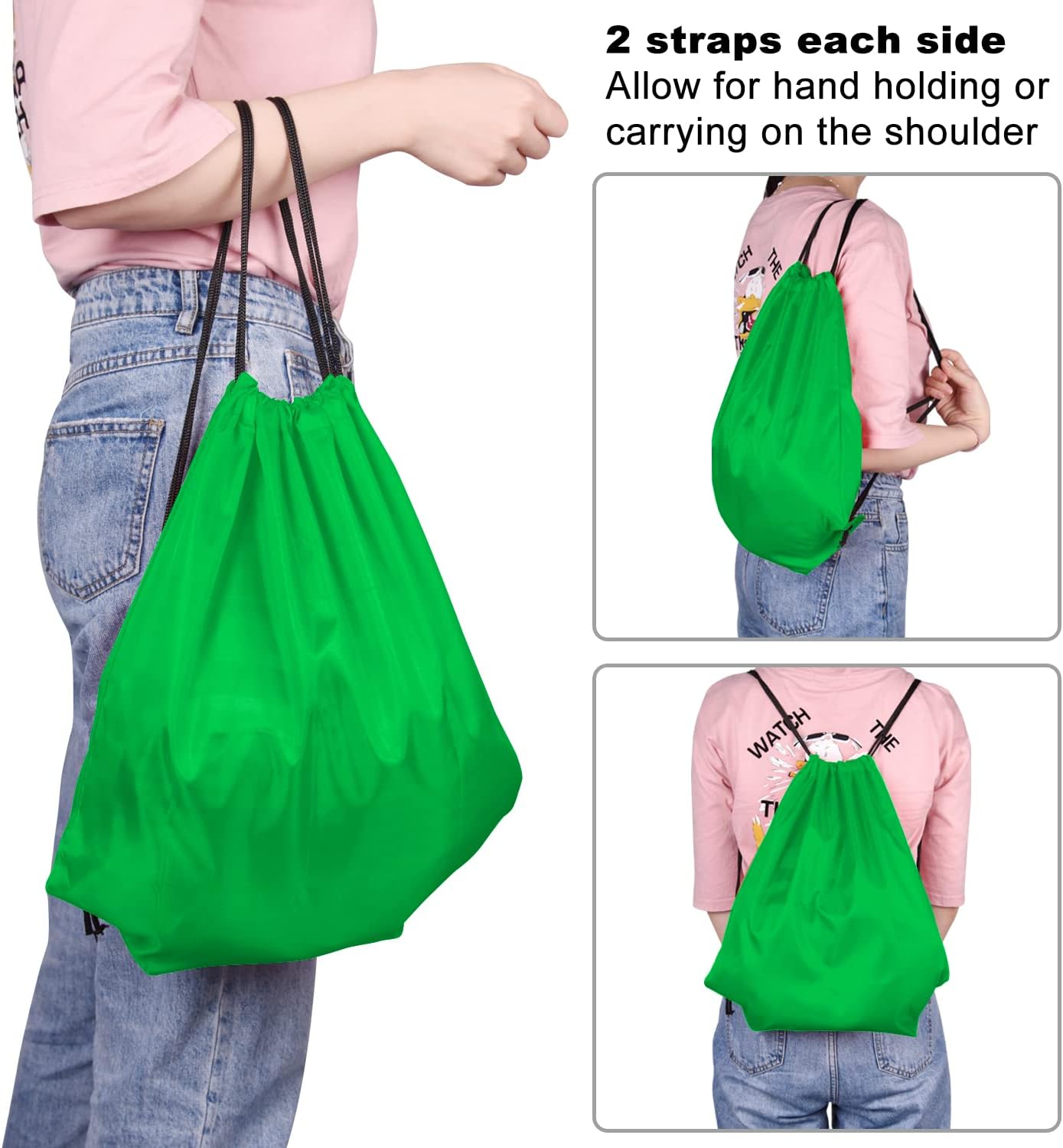 KUUQA 60Pcs Green Drawstring Backpack Bag Bulk Drawstring Bags String Bags Storage Bags Gym