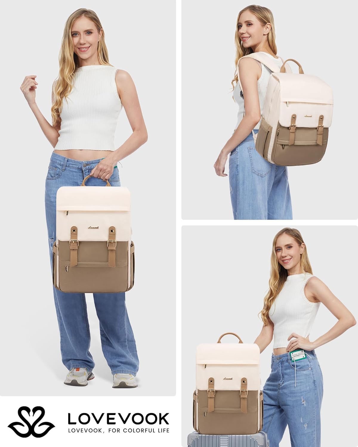 LOVEVOOK Laptop Backpack for Women Vintage Travel Backpack Purse Airline Approved 15.6 Inch Large Computer Backpack Fashion Teacher Nurse Bag for Work Business College