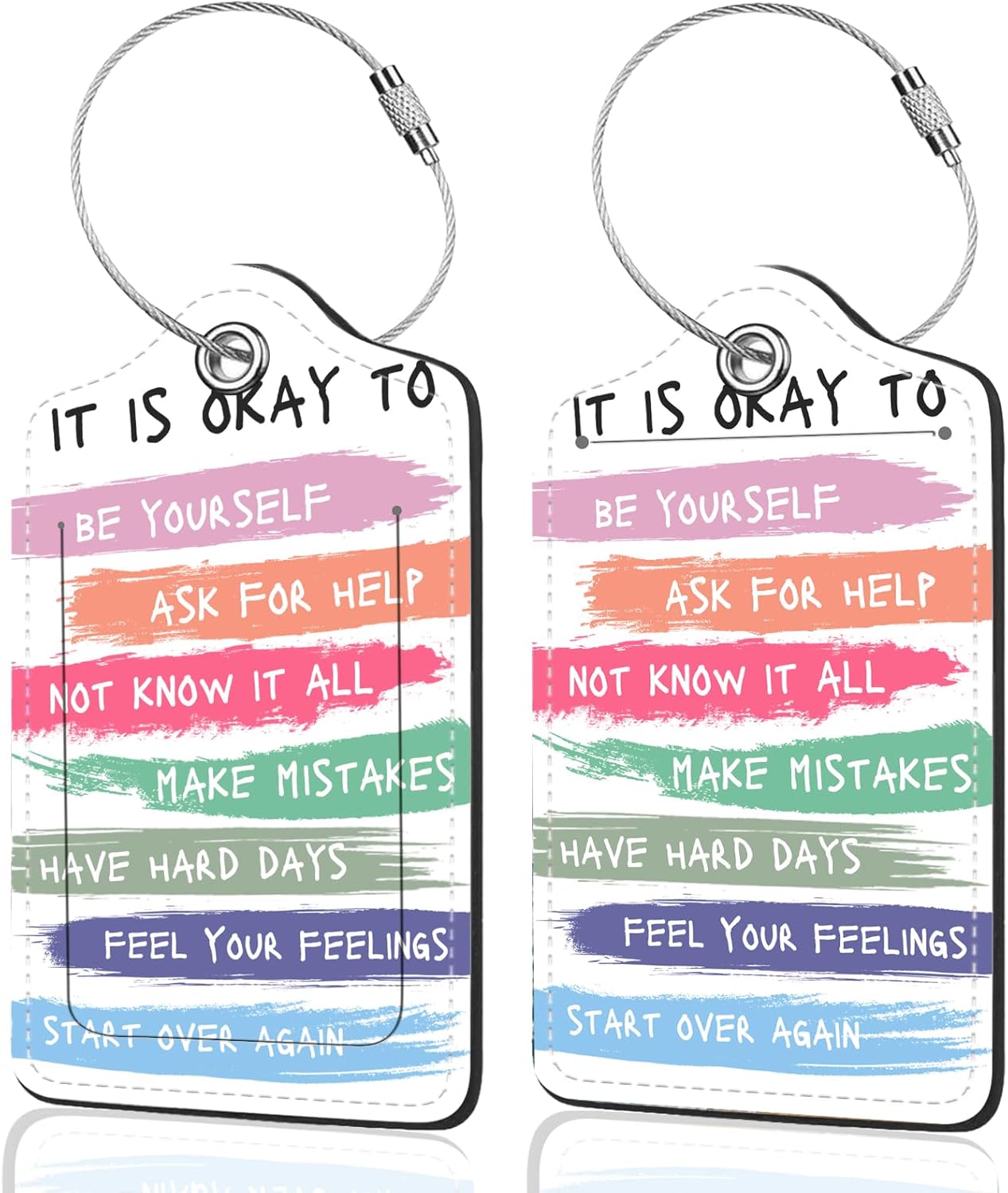 2Pack Luggage Tags for Suitcases, Cute Unique Pu Leather Cruise Luggage Tag with Privacy Cover ID Label Address Card and Metal Ring Suitable for Women Men Kids Travel Bag Inspirational Language