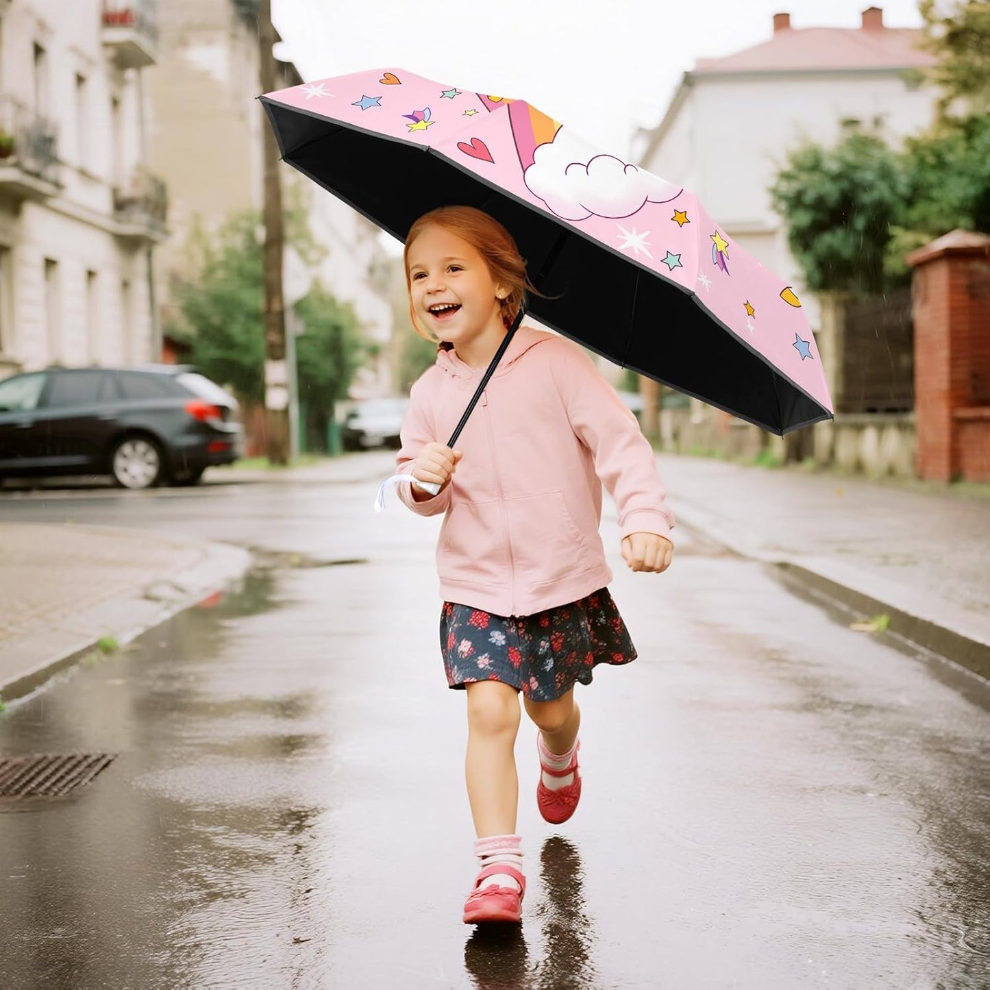 Kids Folding Umbrella Toddler Umbrella with UV Protection Portable Auto Open/Close Anti-rebound Safe Design Windproof, Compact, Lightweight Cute Umbrella for Girls & Boy