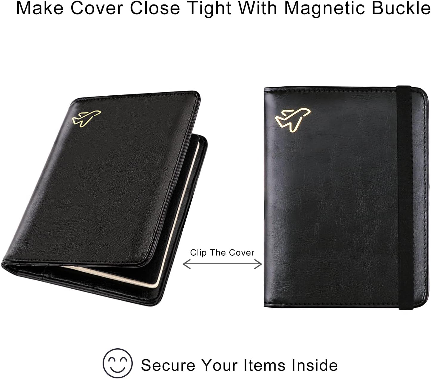 WALNEW Passport Holder for Travel, RFID Passport Cover Wallet for Women Men, PU Leather Passport Book Card Holder Case with Pen, Travelling Essentials for Flying