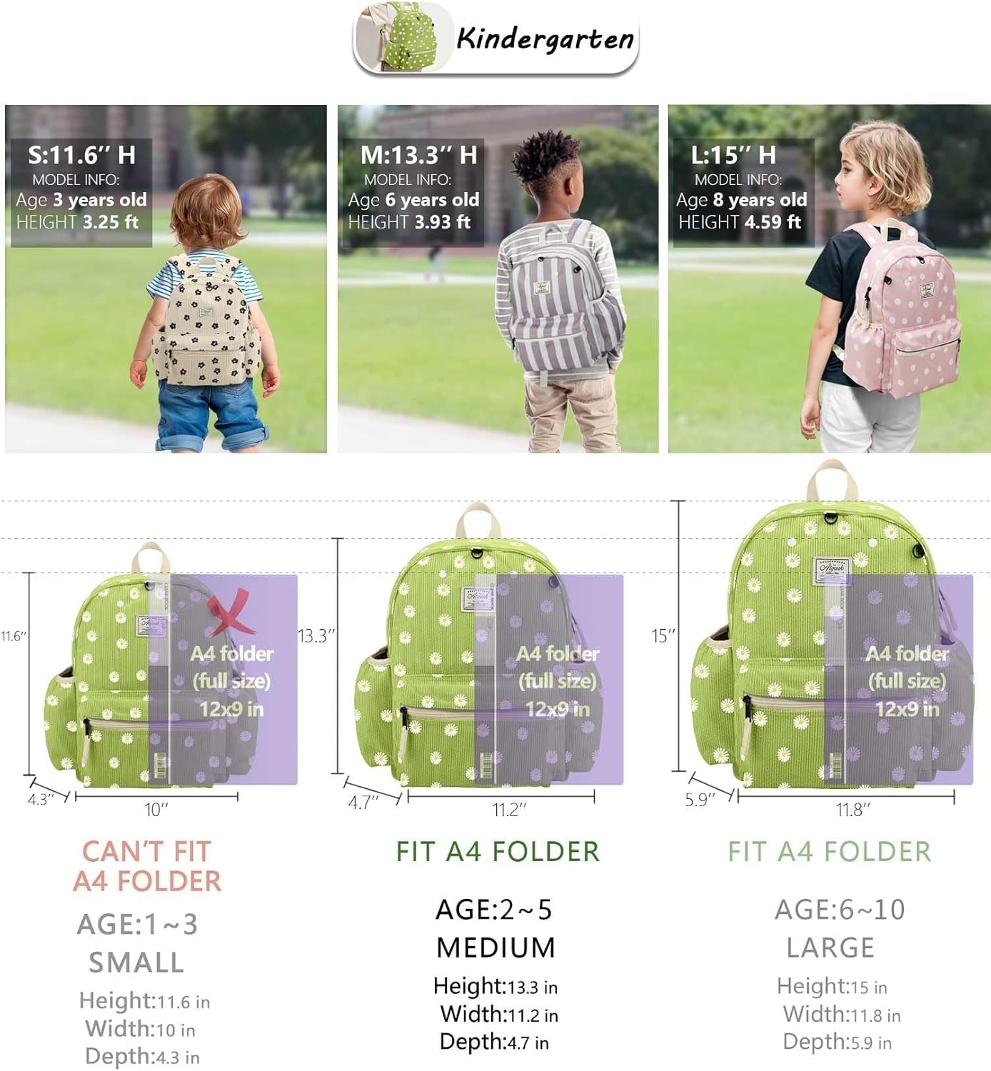 Corduroy Toddler Backpack for Boys Girls 2-5: Preschool Backpacks 13.5" H Fit Folder