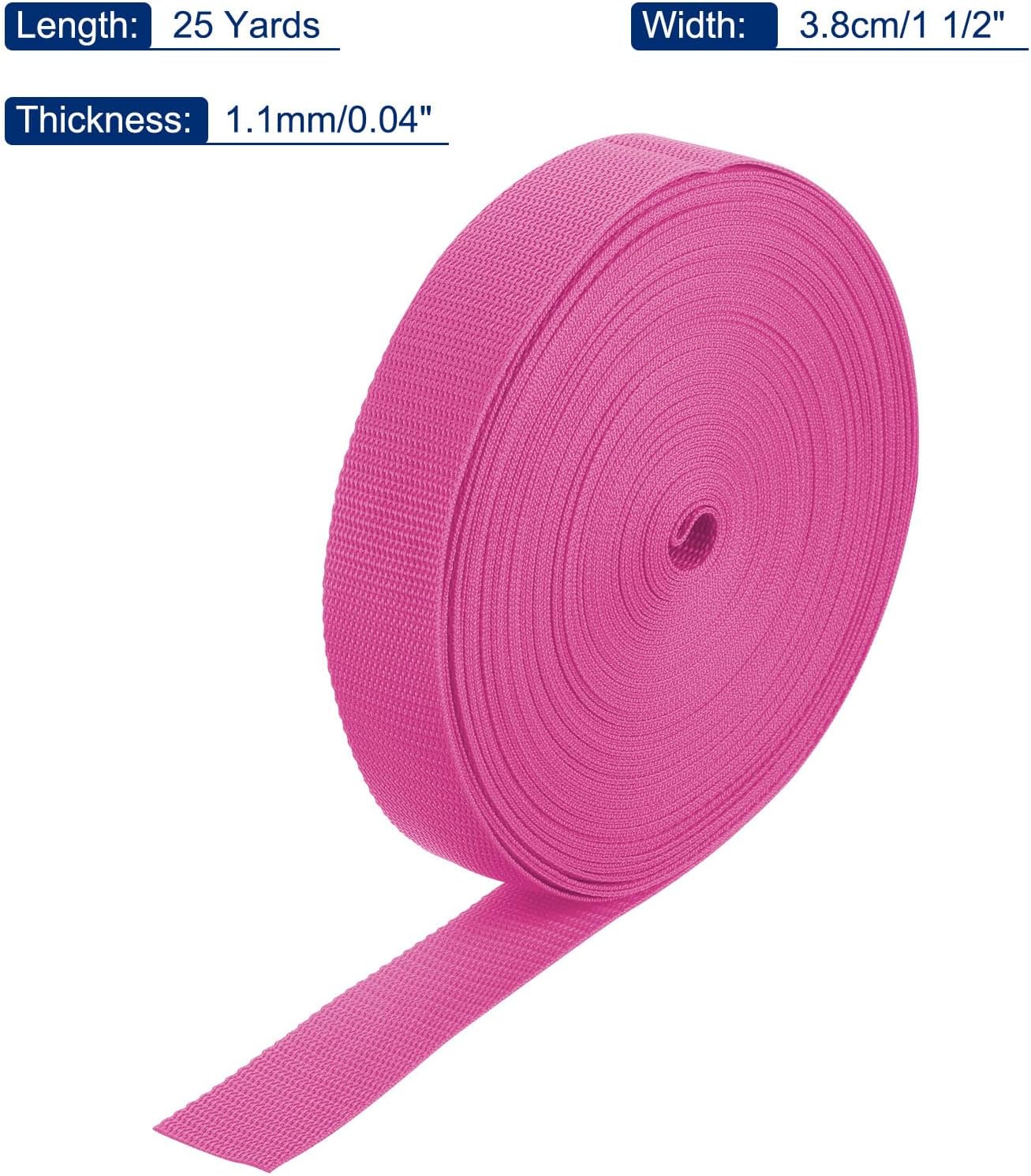 MECCANIXITY Lightweight Polypropylene Webbing Strap 1 1/2" 25 Yard Backpack Strapping Band Rose Red for Outdoor Luggage Cargo Straps