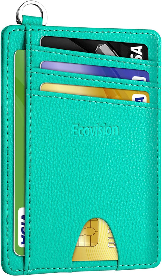 EcoVision Slim Minimalist Front Pocket Wallet, RFID Blocking Credit Card Holder Wallet with Detachable D-Shackle for Men Women