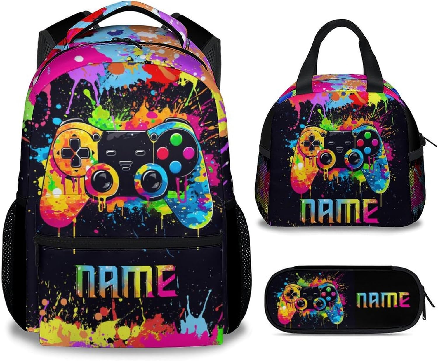 Mercuryelf Backpack and Lunch Box Set - 17 Inch Gamer Boys Bookbag with Lunch Bag and Pencil for