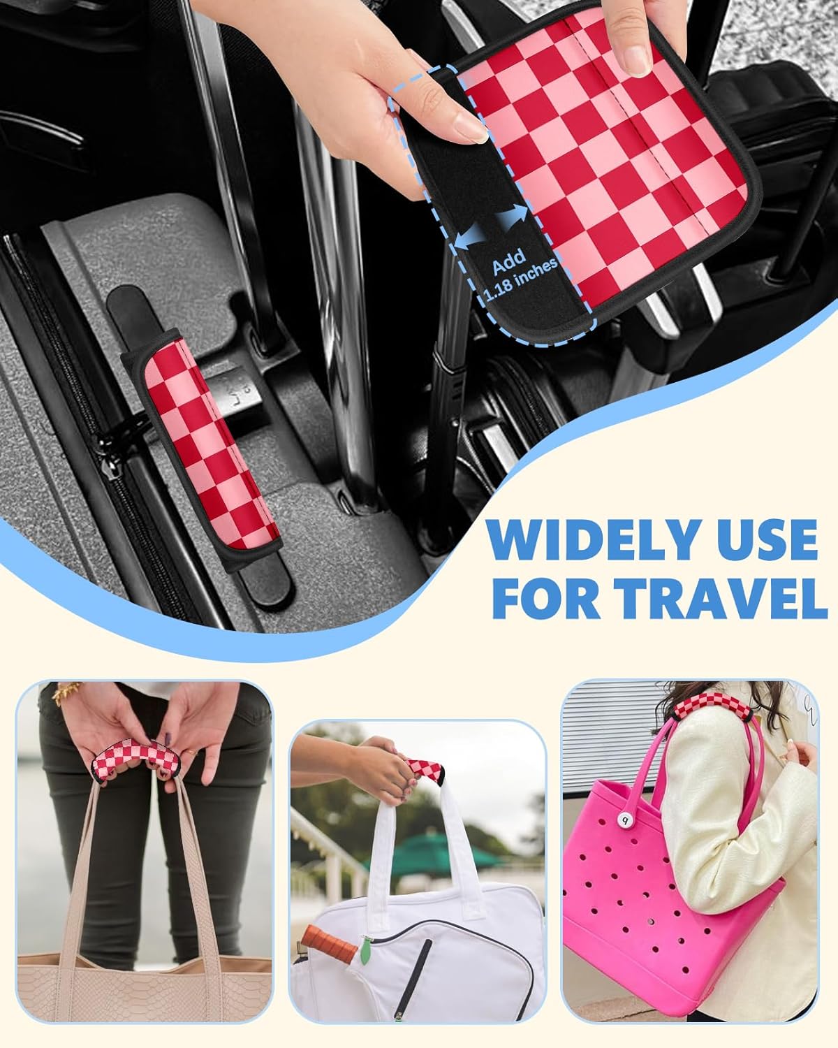 Slohif Luggage Handle Wrap 3Pcs Suitcase Identifier - Bag Strap Cover For Bogg Travel Accessories Easy Identification Bright Marker Sleeve Grips Comfort Neoprene Concealed Tag For Airport, Checkered
