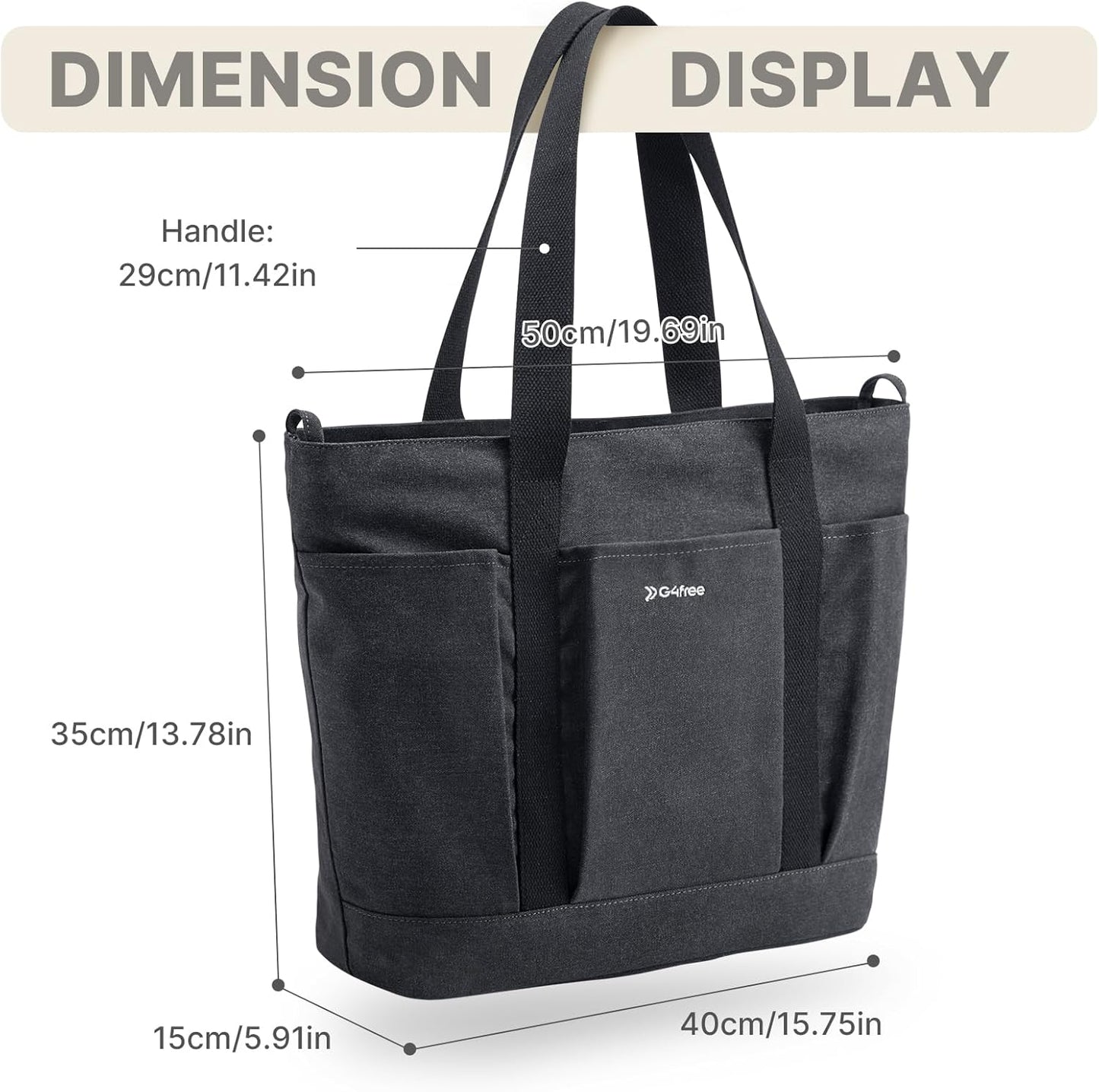 G4Free Large Canvas Tote Bag for Women with Zipper Fit 15.6" Laptop, Everything Tote Bags with Pockets for Work, Travel
