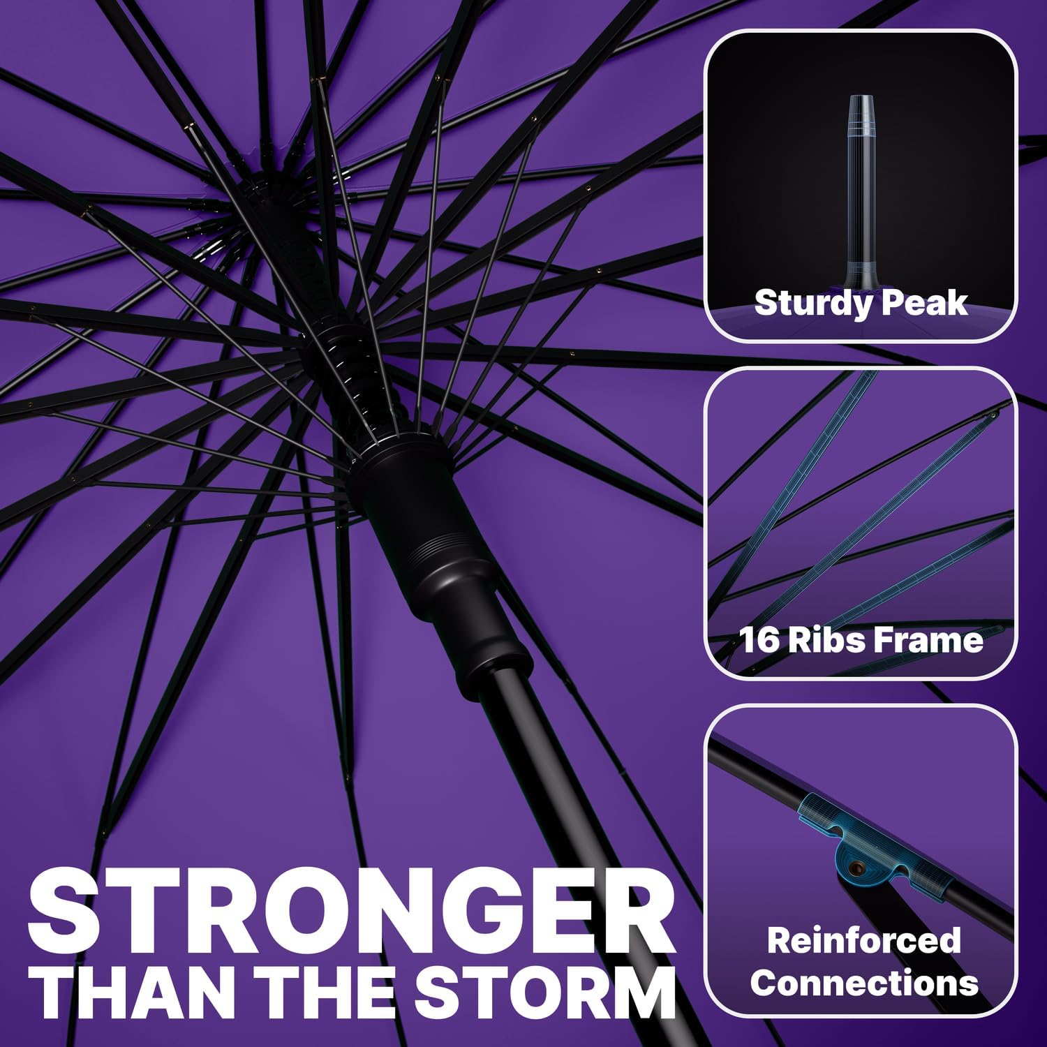 Royal Walk Windproof Large Umbrella for Rain 54 Inch Automatic Open for 2 Persons Wind Resistant