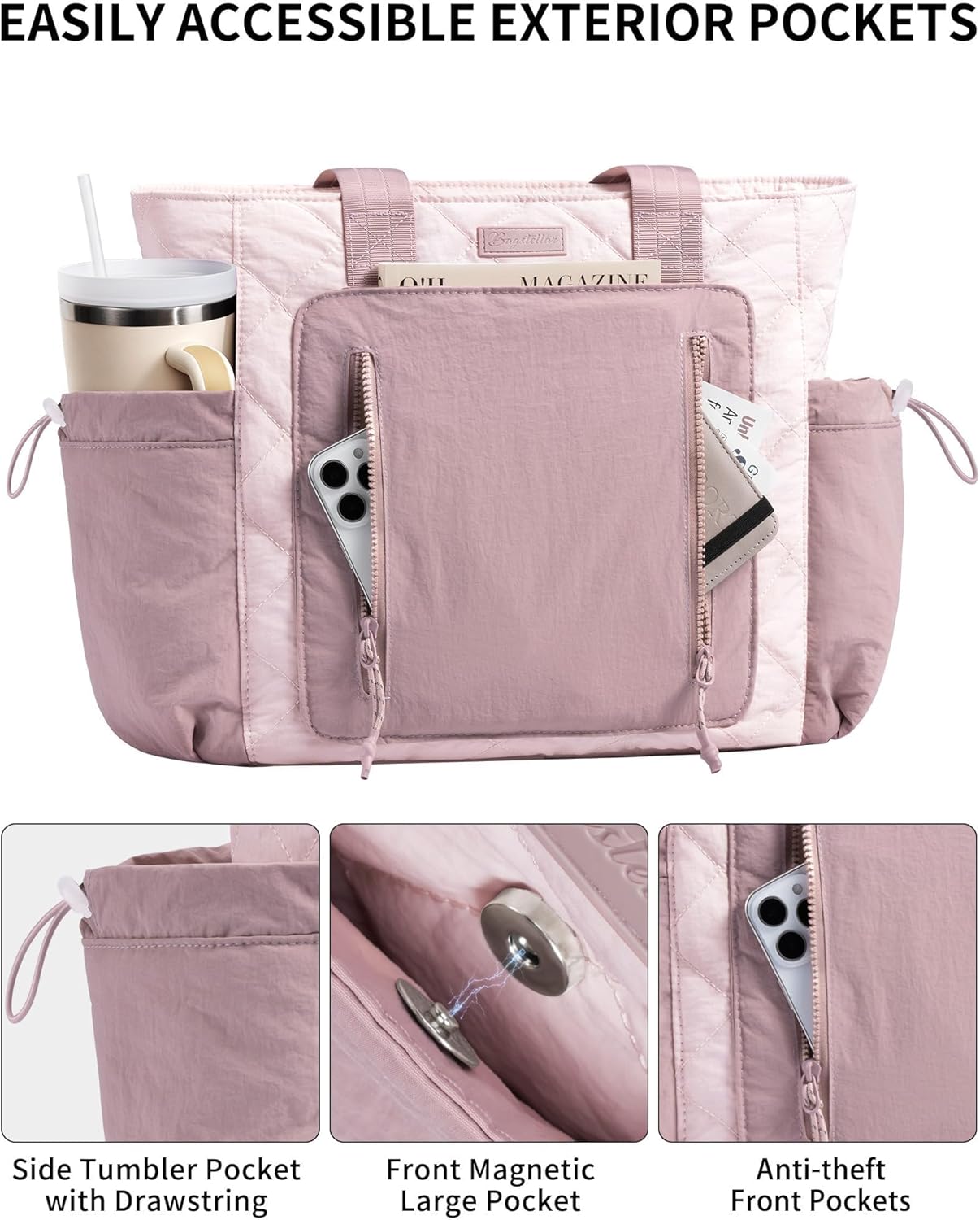 Puffer Tote Bag for Women, Lightweight Puffy Work Laptop Handbag Teacher Nurse Quilted Shoulder School Daily Travel Gym Bags
