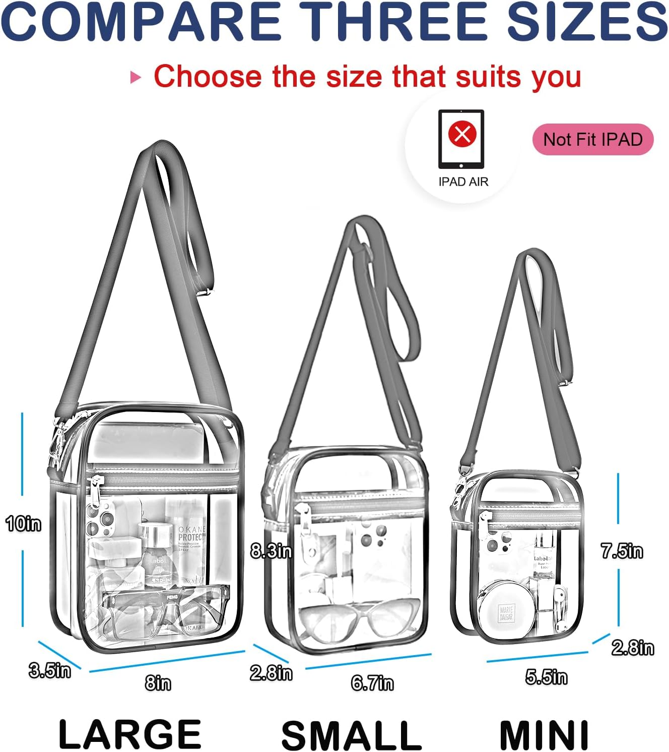 USPECLARE Clear Purse Stadium Transparent Messenger Bag Stadium Approved for Men and Women Clear