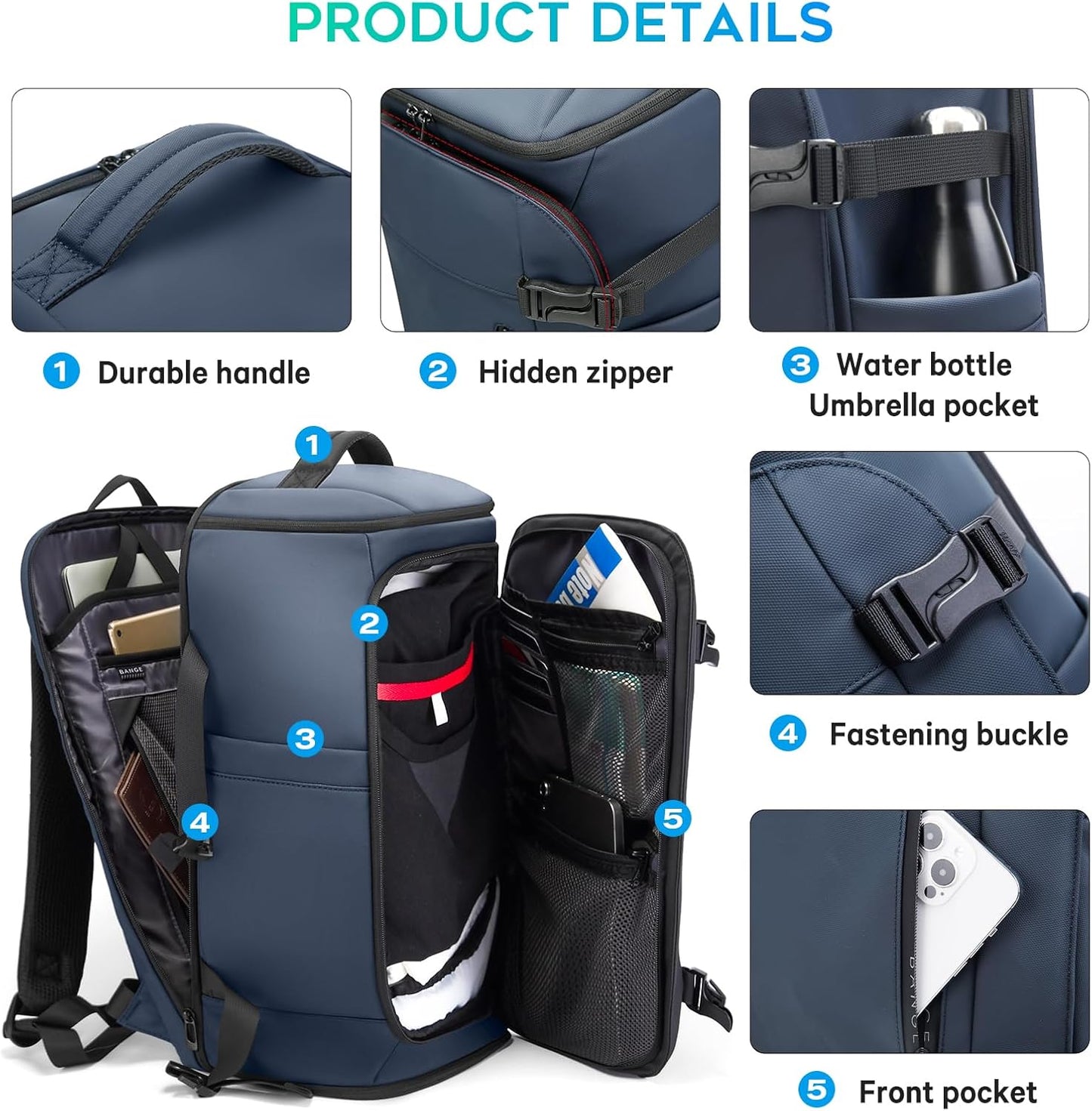 BANGE Travel Backpack with Shoe Compartment, 40L Large Capacity Back Pack, Men's Weekender Daypack Fits 17.3 Inch Laptop, Carry On Travel Backpack with Water Bottle Holder for Men and Women