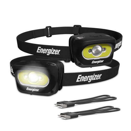 Energizer LED Rechargeable Headlamp (2-Pack), Black, LED Headlamp with Red Light Option, USB