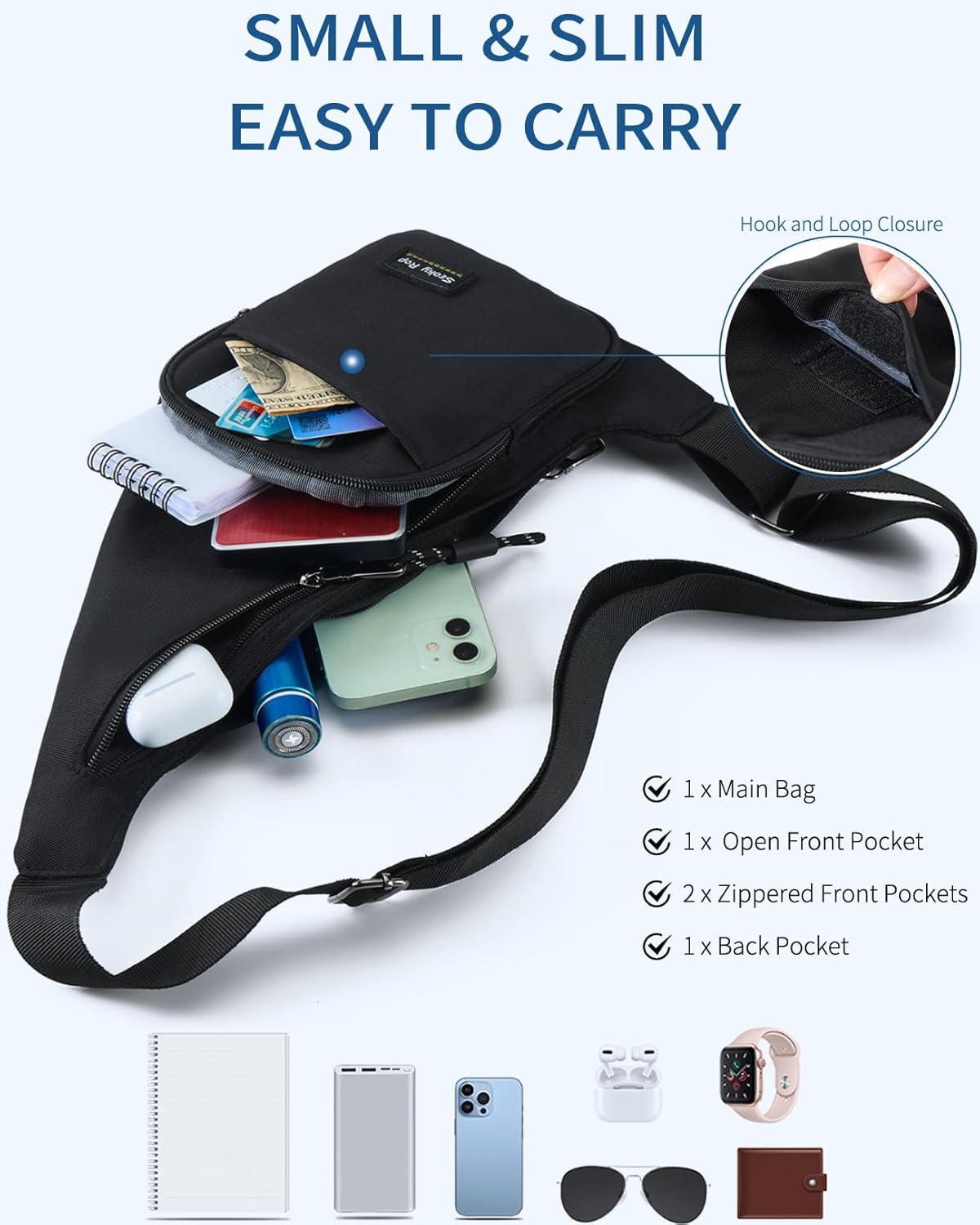 Seoky Rop Sling Bag for Men Women Slim Personal Purse Pocket Small Anti-Thief Crossbody Chest Bag