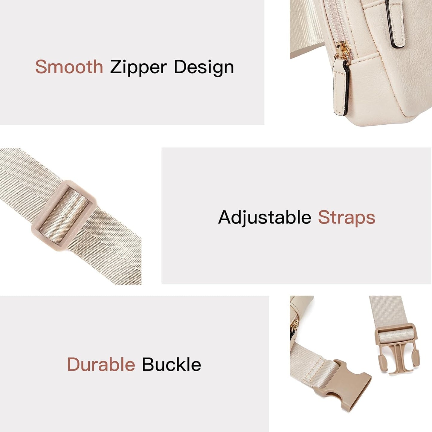 Telena Belt Bag for Women PU Leather Fanny Pack Crossbody Waist Bags with Adjustable Strap Nude