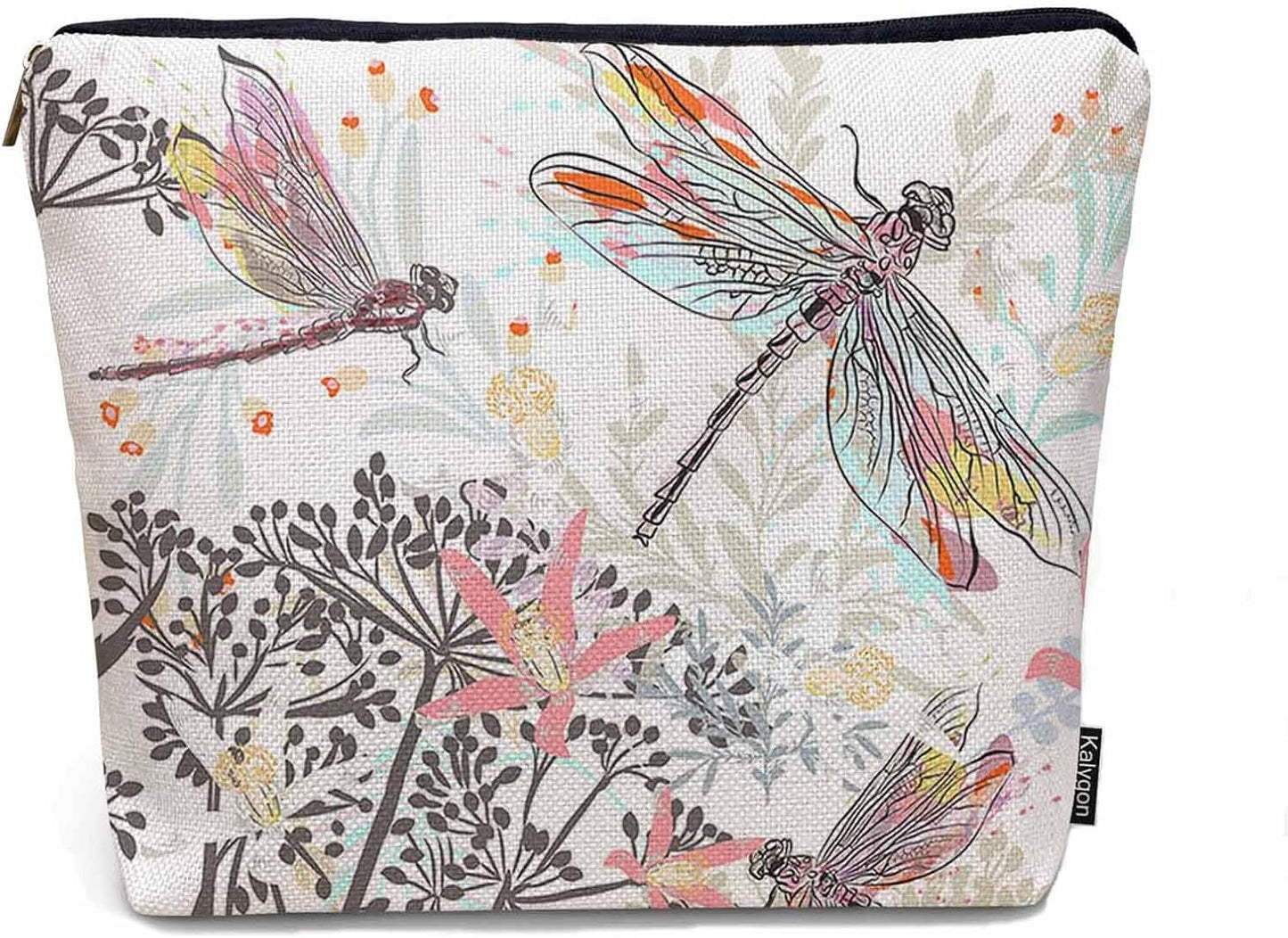 Makeup Bag For Purse Dragonfly, Garden Dragonflies Flowers Nature Cosmetic Bags For Women With Zipper Travel Toiletry Pouch Makeup Bags Makeup Organizers Purse For Toiletries Cosmetics