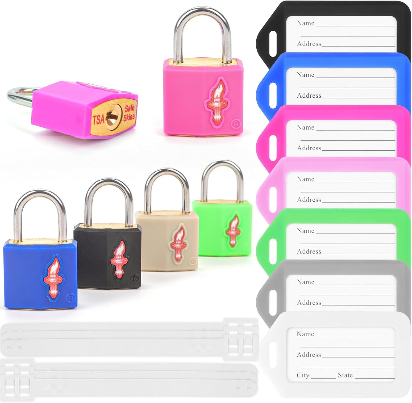 TSA Luggage Lock Sets and 6 Luggage Tags, Suitcase Lock TSA Approved with Prismatic Body, Suit for Suitcase, Luggage,Backpack,Laptop Bag,Locker 6 Pack Color Mixed