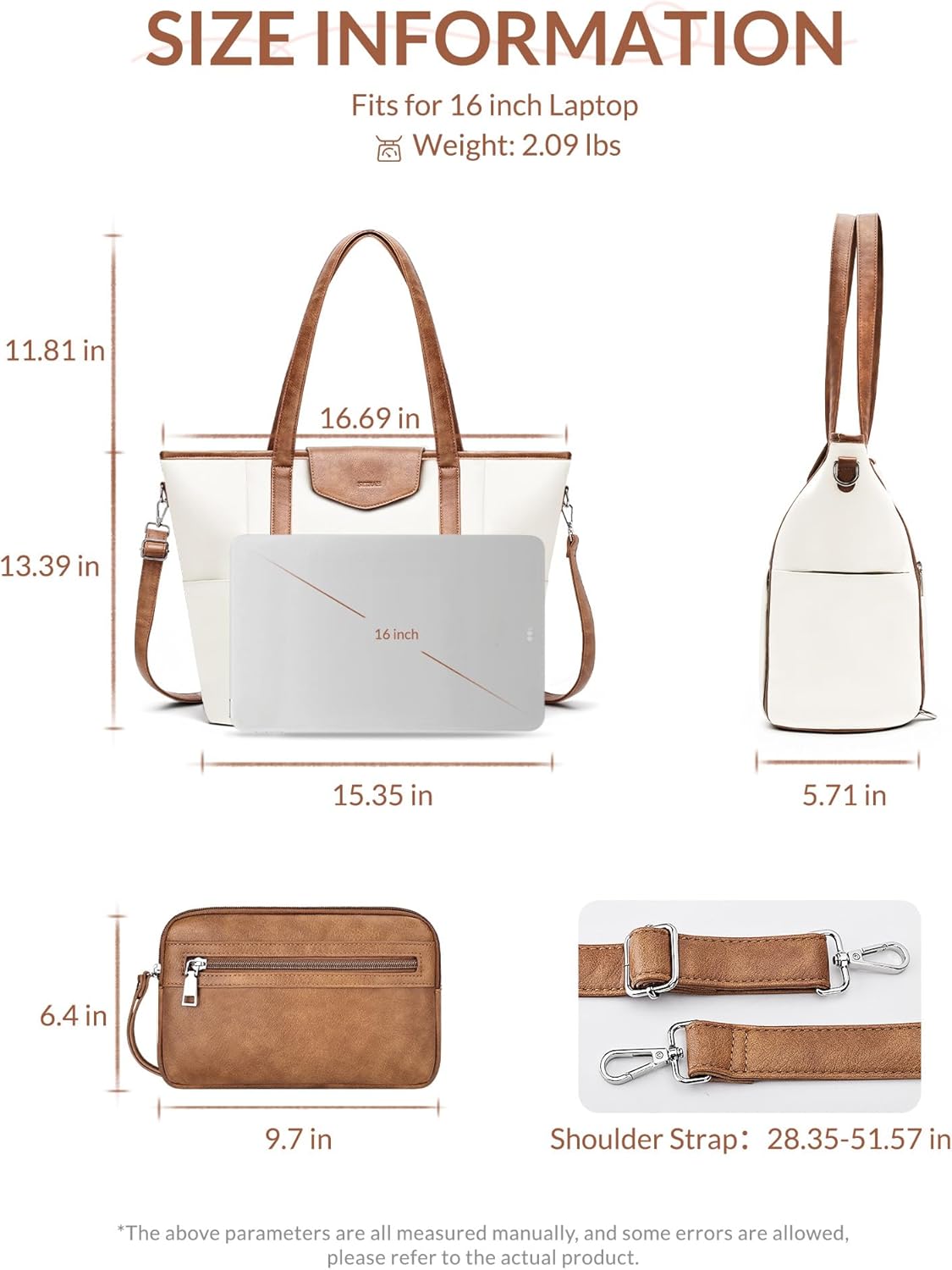 Laptop Bag for Women Designer Leather Laptop Backpack Purse, 16 inch Computer Tote Bags for Work Travel with Satchel Purse Beige Brown